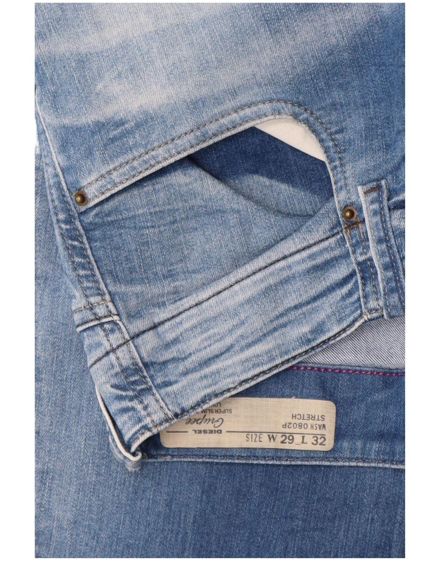 Diesel Womens Grupee Super Slim Jeans W29 L32 Blue Cotton Size 42" / US 20 - 3 Thumbnail