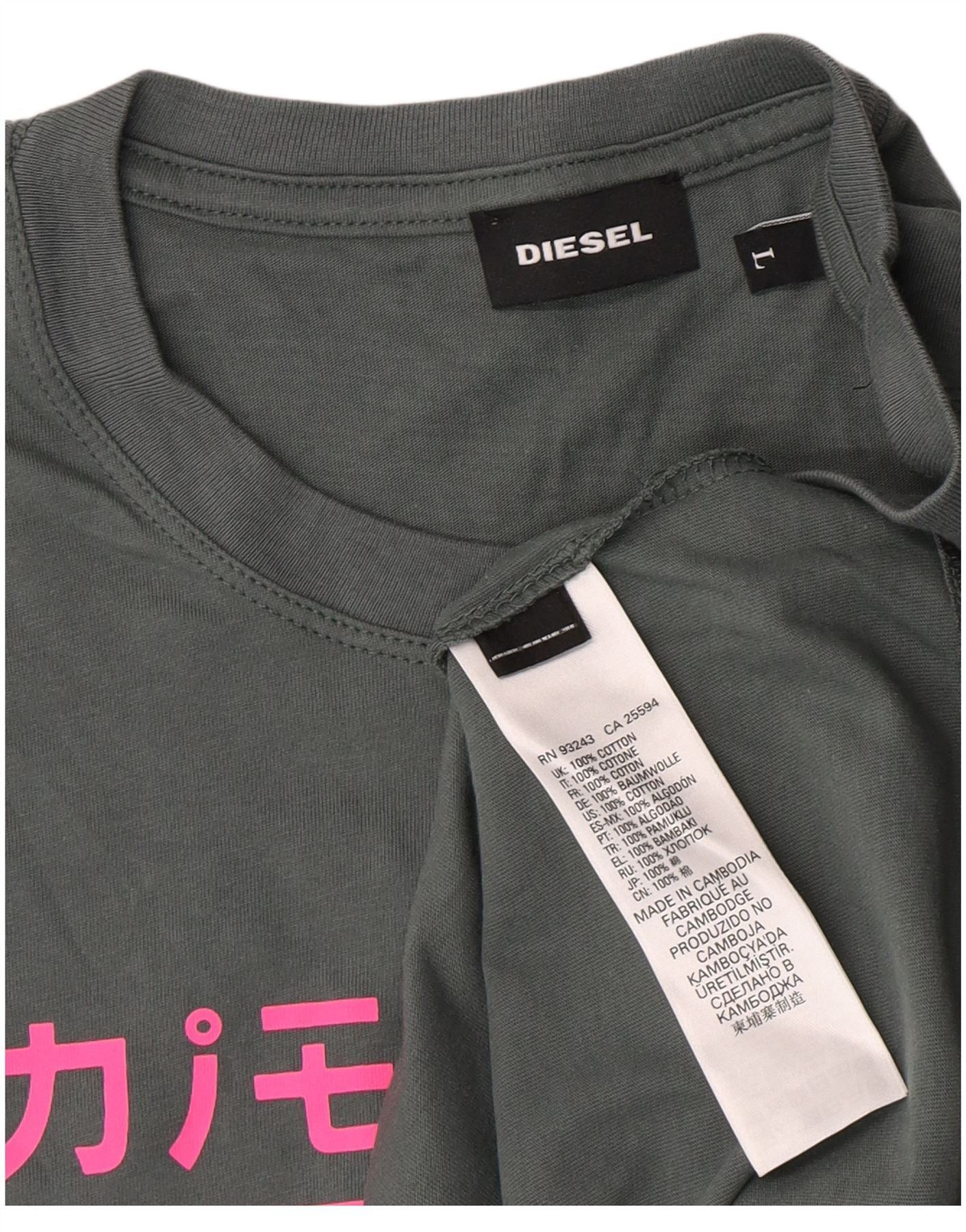 Diesel Womens Graphic T-Shirt Top Large Green Cotton Size M / US 6-8 / IT 42-44 - 3 Thumbnail