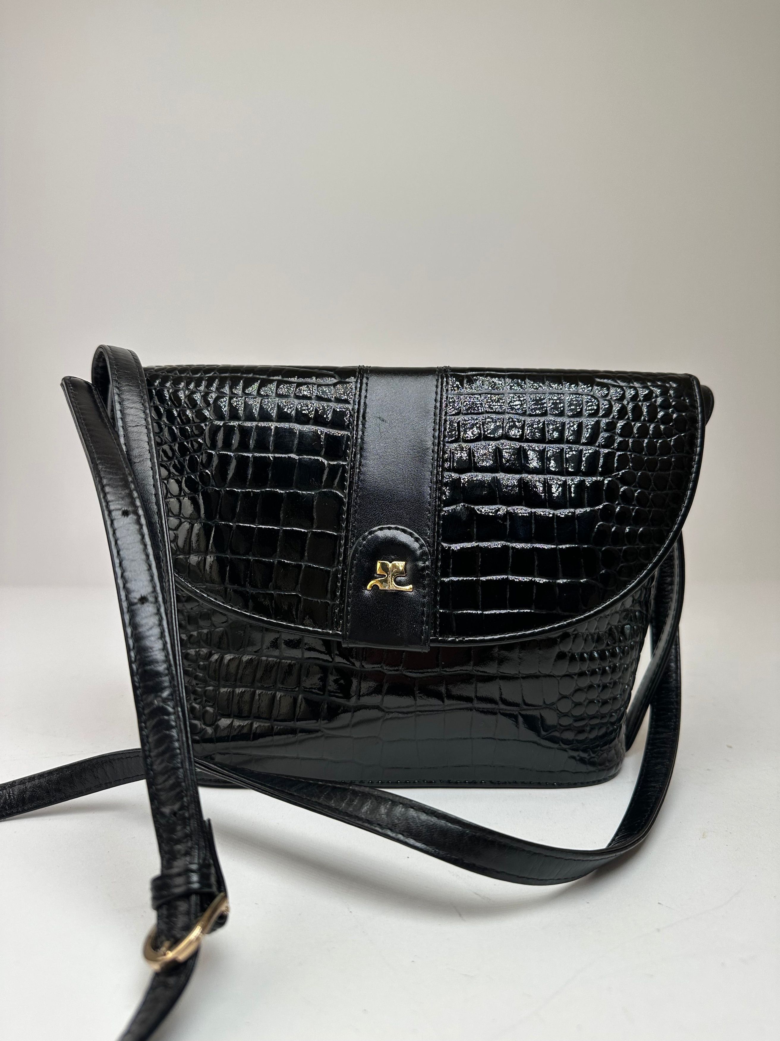 Courreges Vintage Crocodile Emblossed Leather Bag Black Size ONE SIZE - 8 Thumbnail