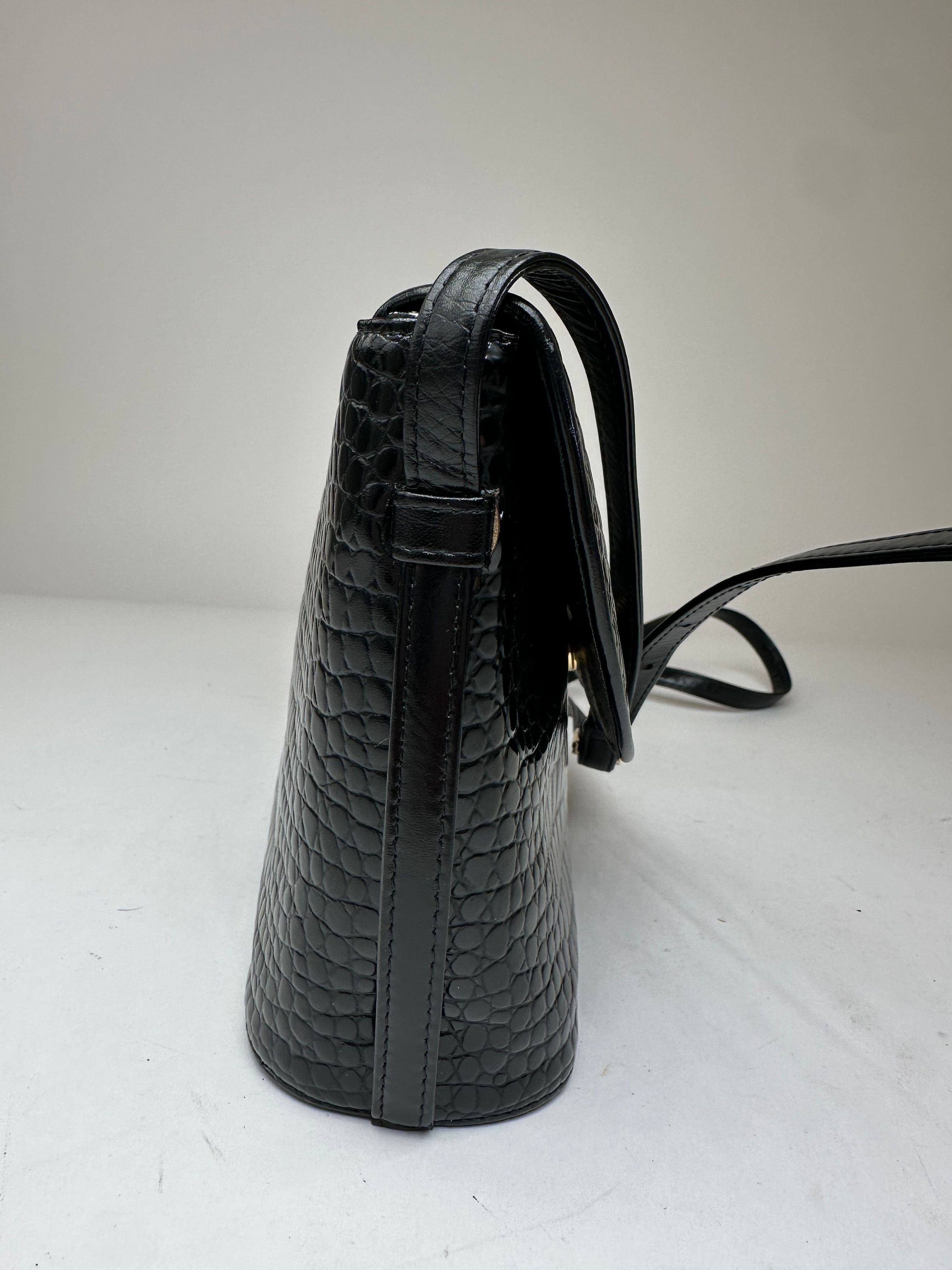 Courreges Vintage Crocodile Emblossed Leather Bag Black Size ONE SIZE - 11 Thumbnail