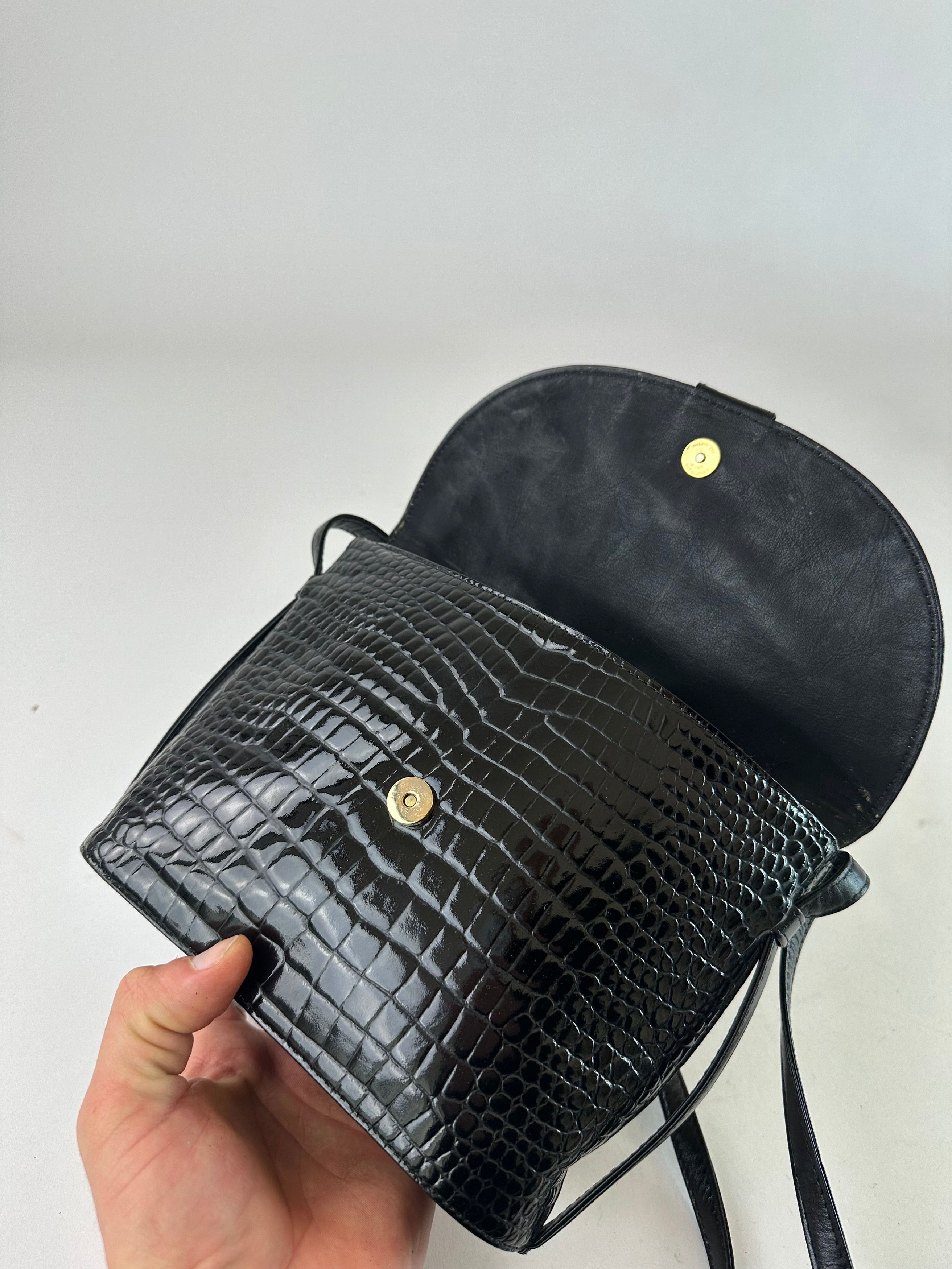 Courreges Vintage Crocodile Emblossed Leather Bag Black Size ONE SIZE - 7 Thumbnail