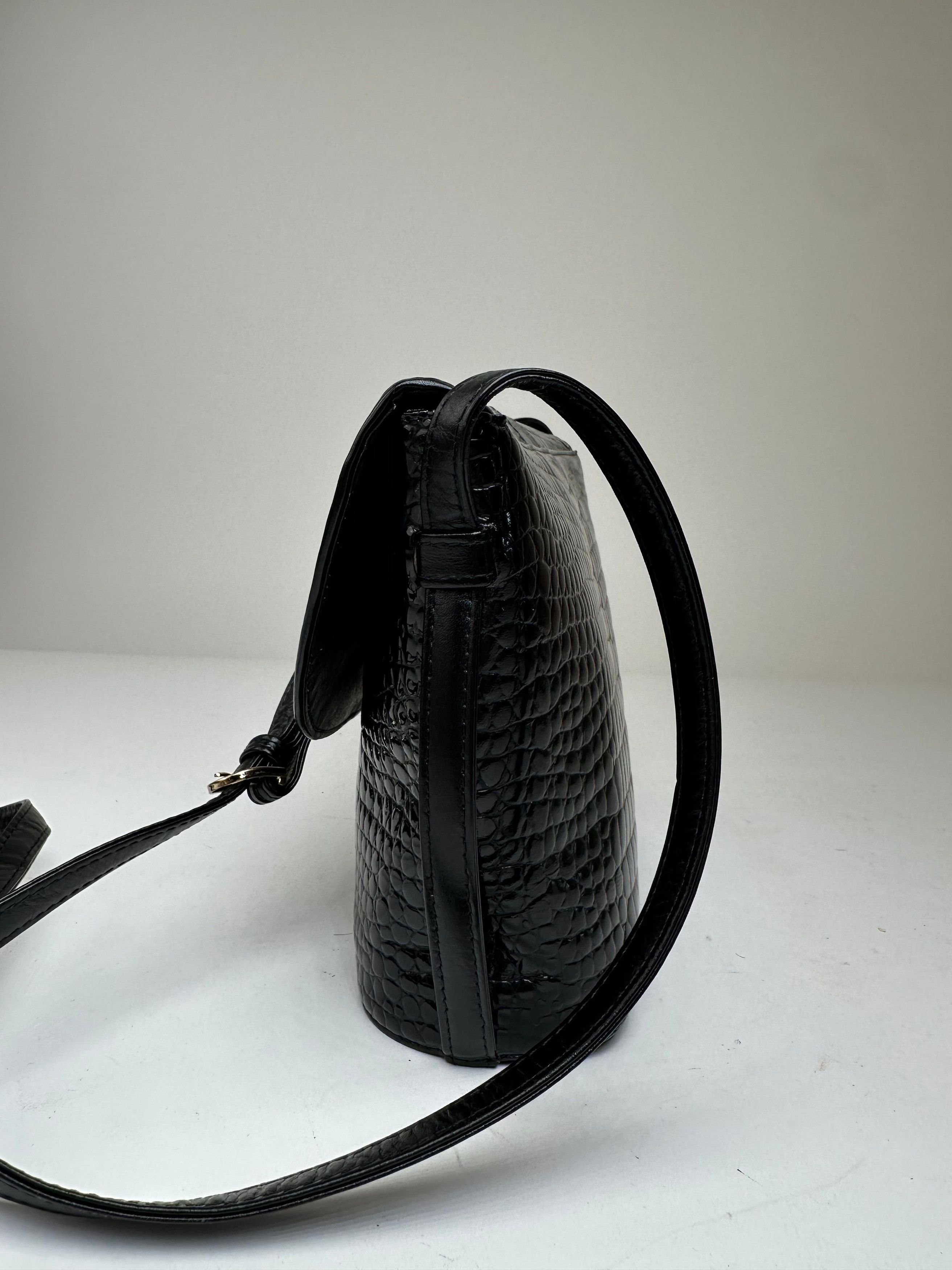 Courreges Vintage Crocodile Emblossed Leather Bag Black Size ONE SIZE - 9 Thumbnail