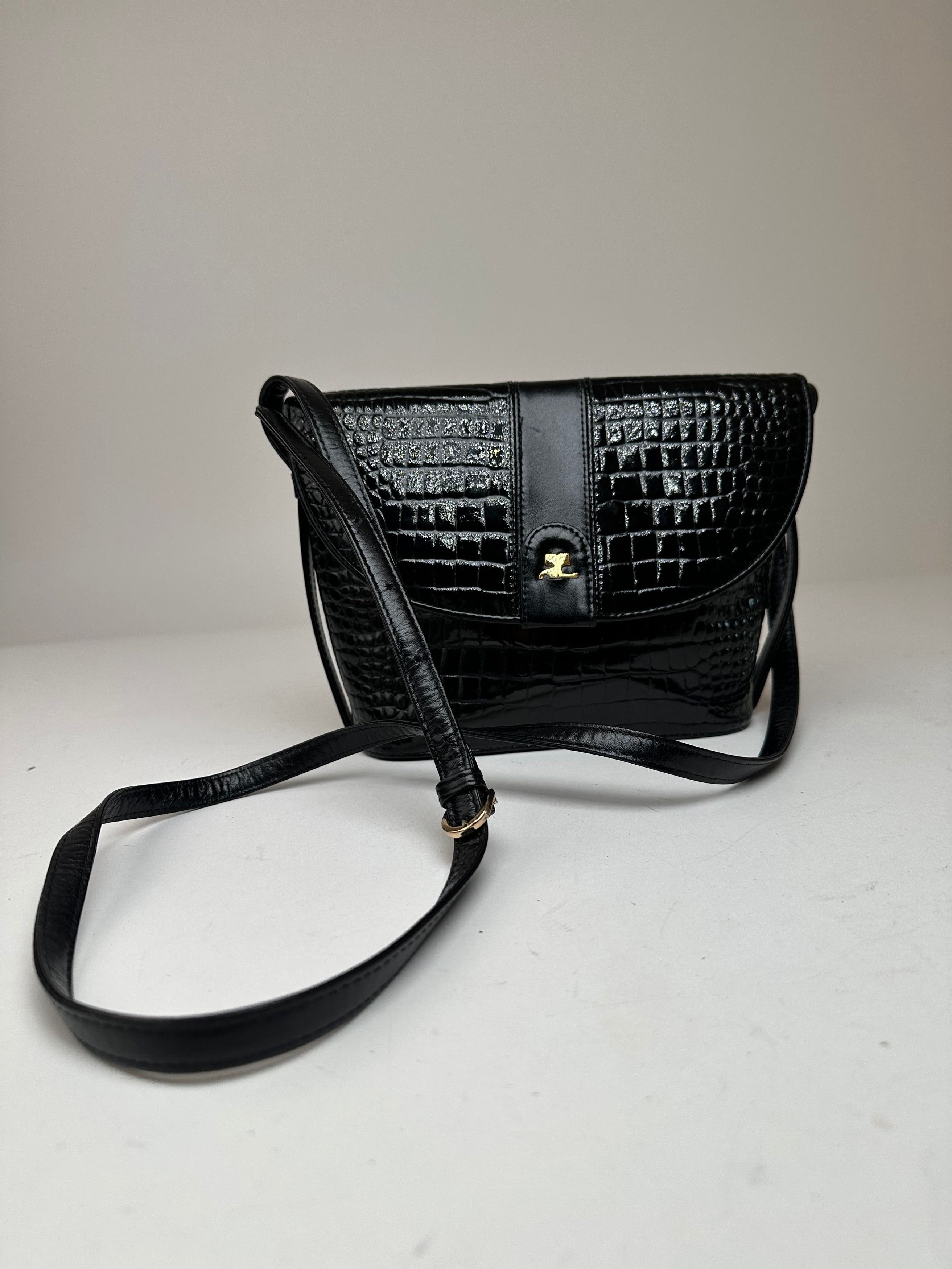 Courreges Vintage Crocodile Emblossed Leather Bag Black Size ONE SIZE - 15 Thumbnail