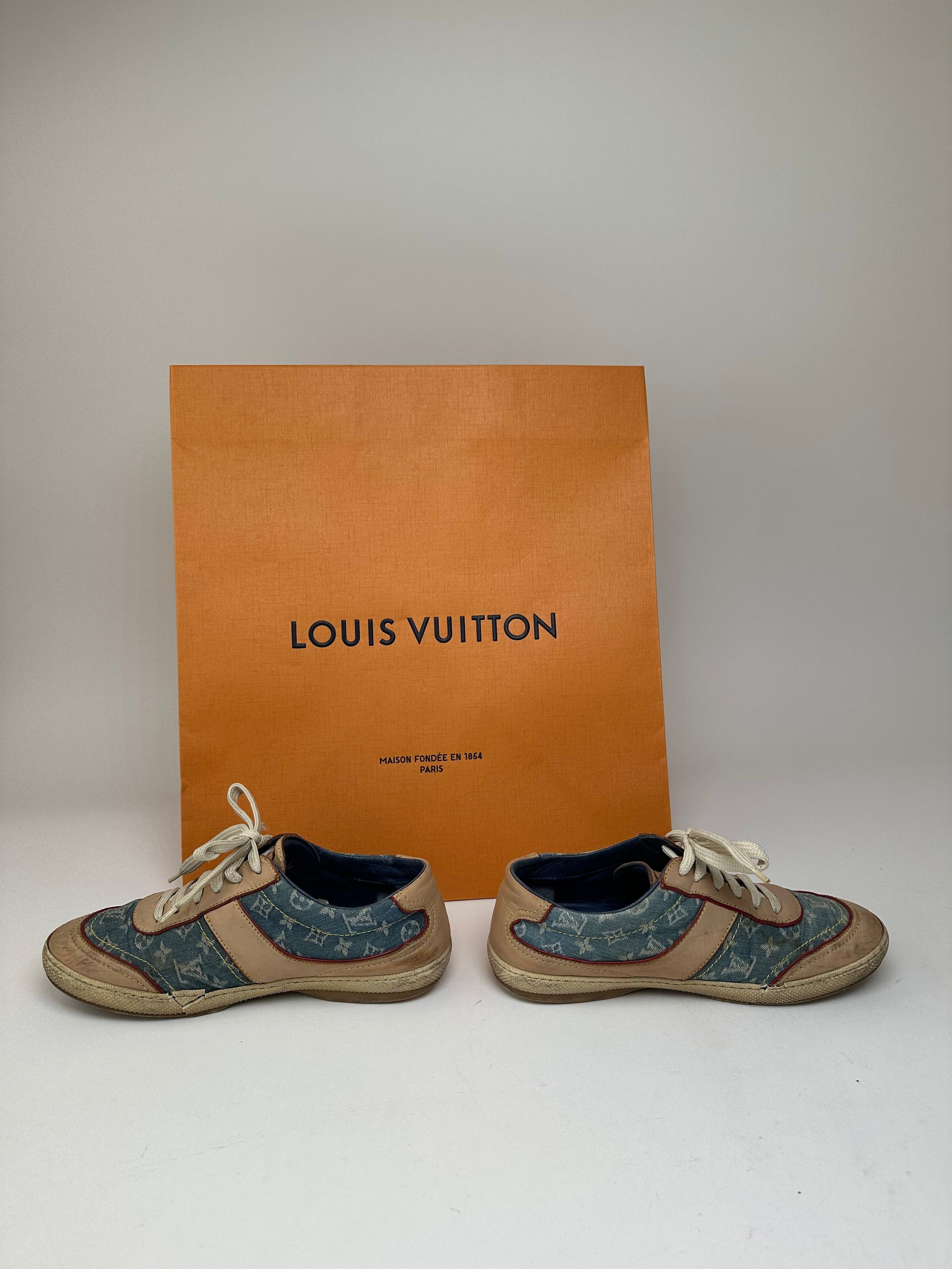 Louis Vuitton Vintage Monogram Denim Leather Sneaker Blue EU36 Size US 5 / IT 35 - 3 Thumbnail