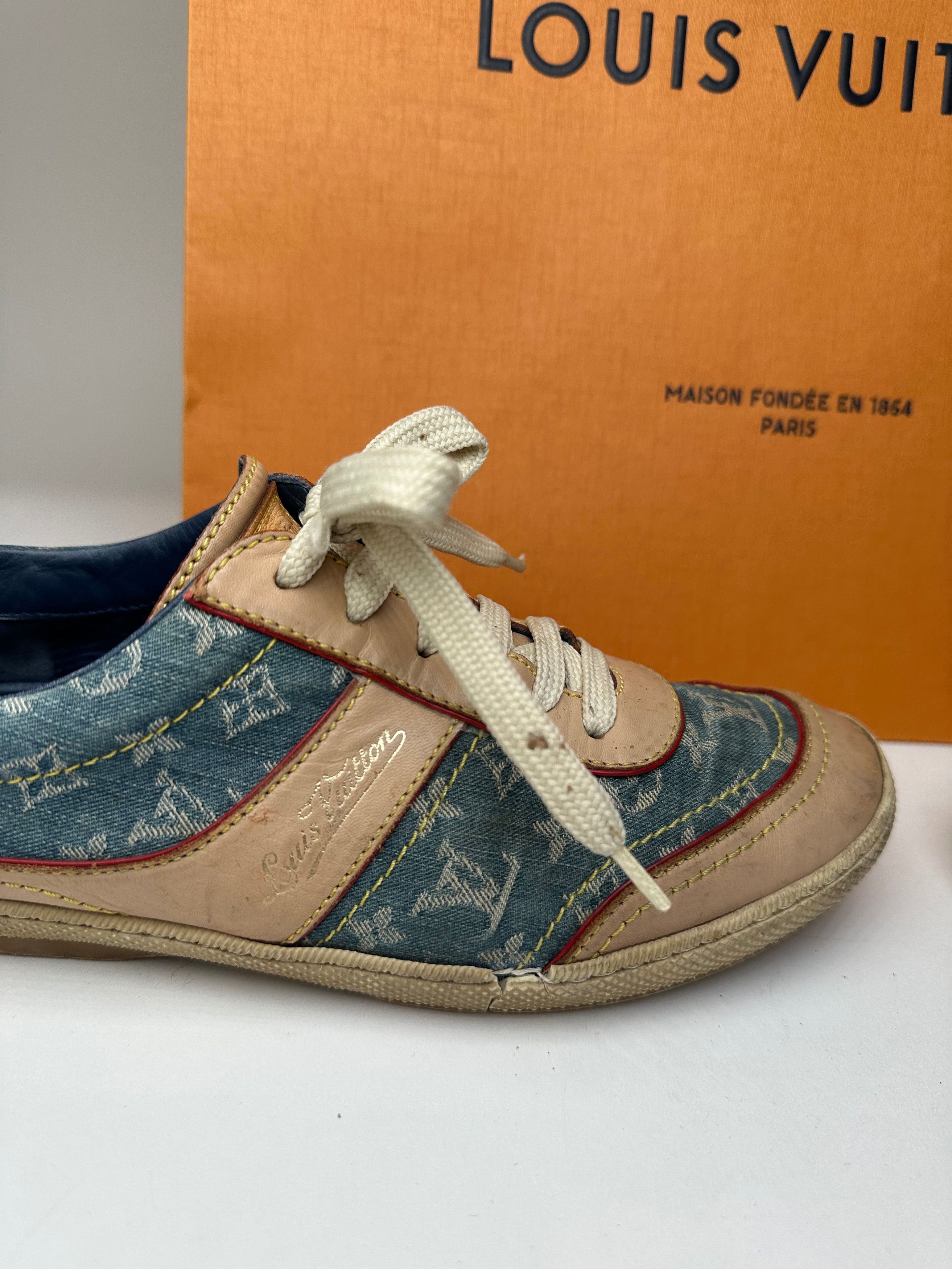 Louis Vuitton Vintage Monogram Denim Leather Sneaker Blue EU36 Size US 5 / IT 35 - 5 Thumbnail
