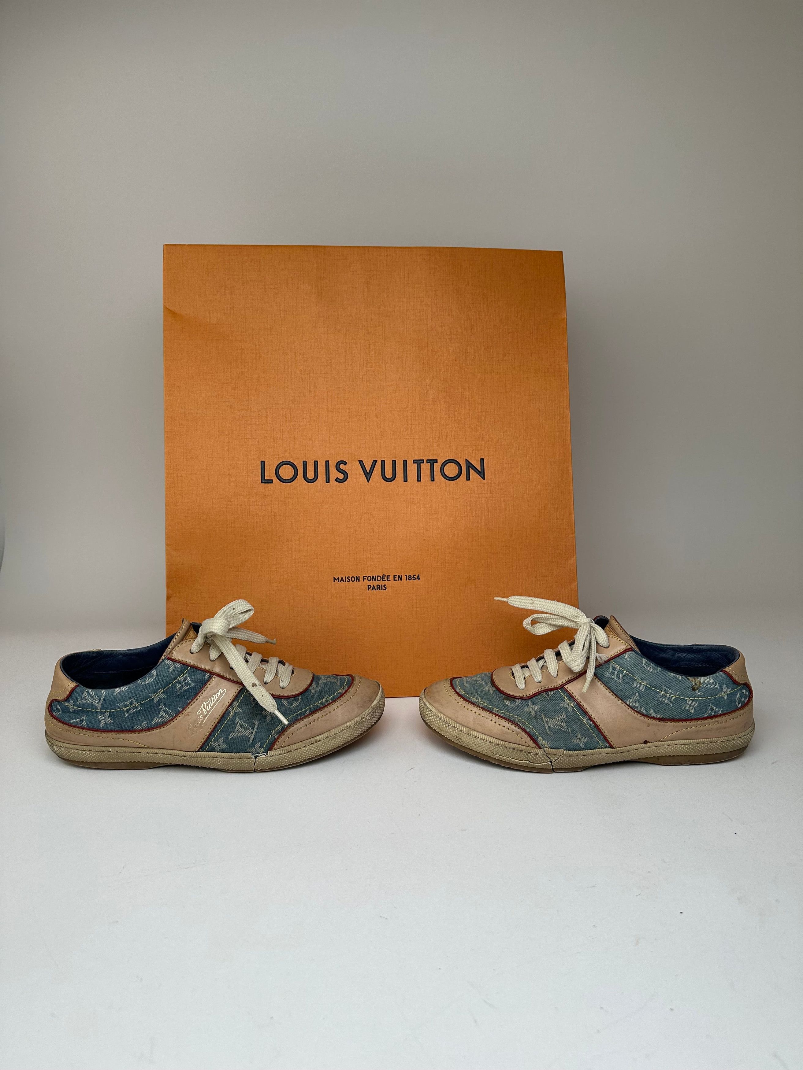 Louis Vuitton Vintage Monogram Denim Leather Sneaker Blue EU36 Size US 5 / IT 35 - 4 Thumbnail
