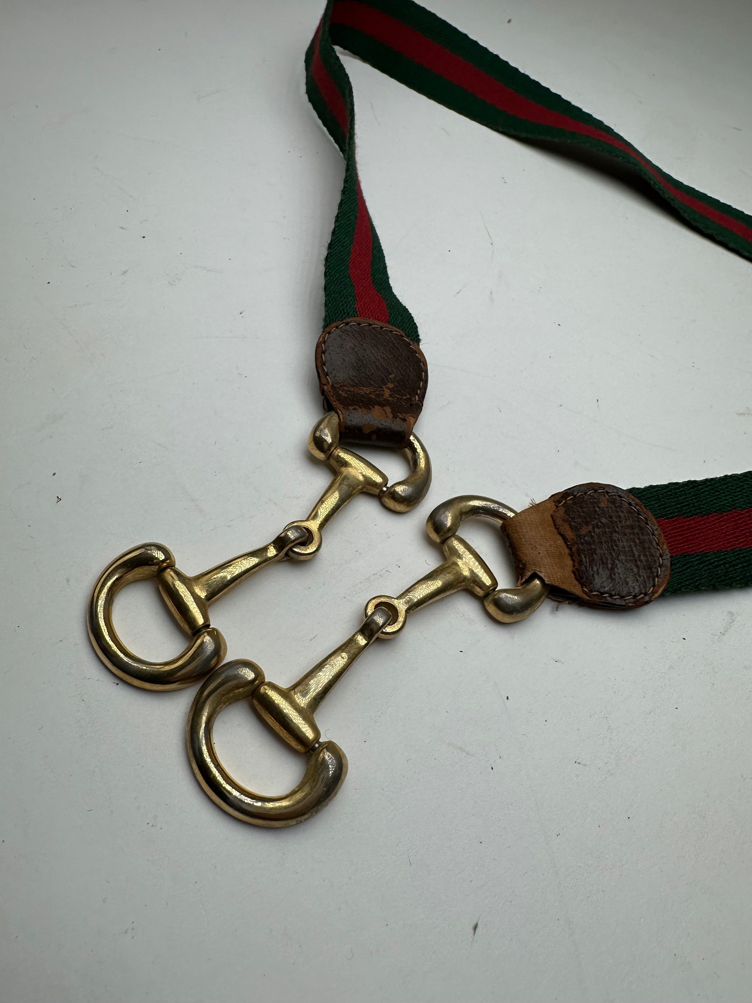 Gucci Vintage Canvas Horsebit Belt Green Red Size ONE SIZE - 2 Thumbnail
