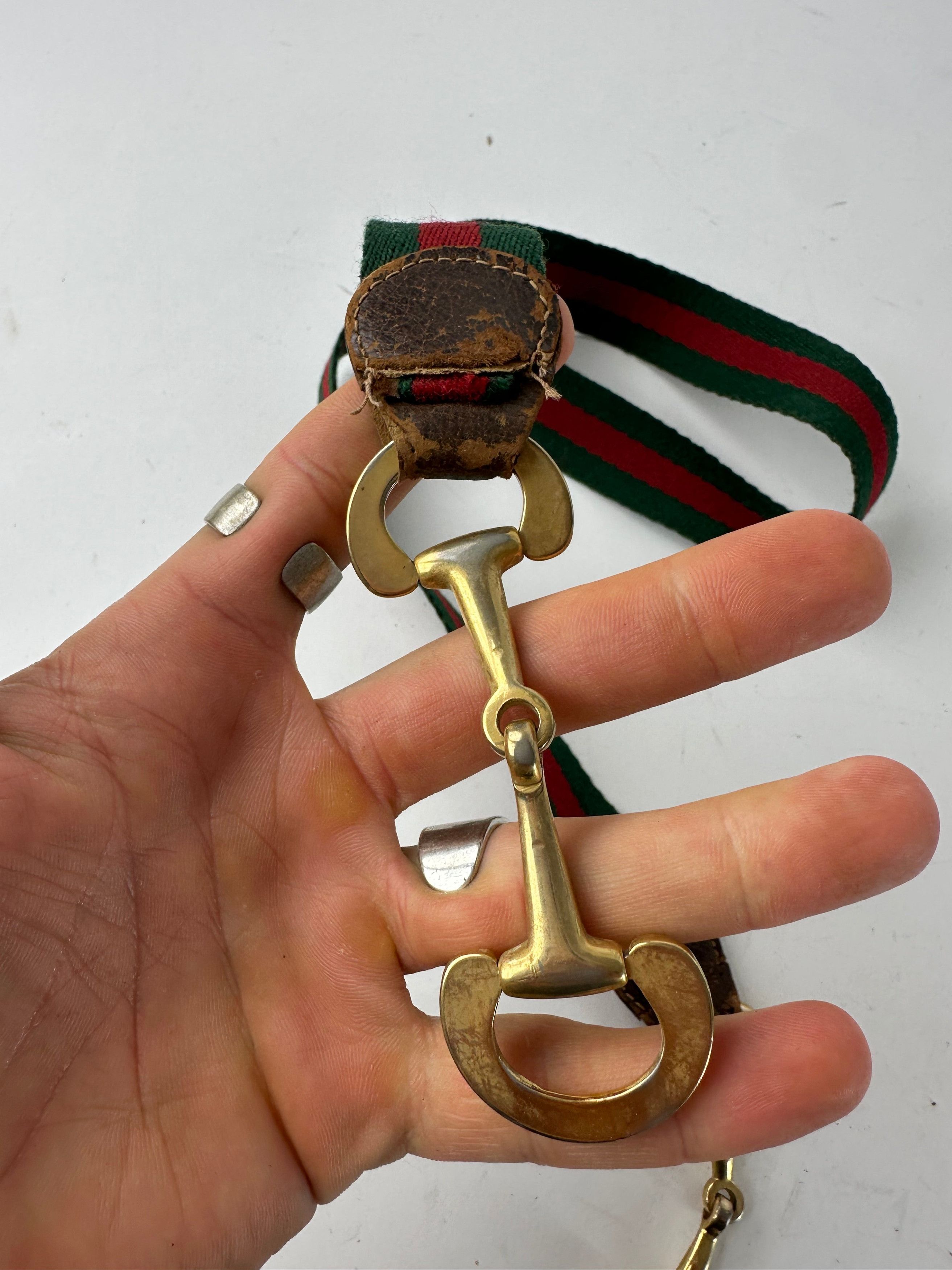 Gucci Vintage Canvas Horsebit Belt Green Red Size ONE SIZE - 5 Thumbnail