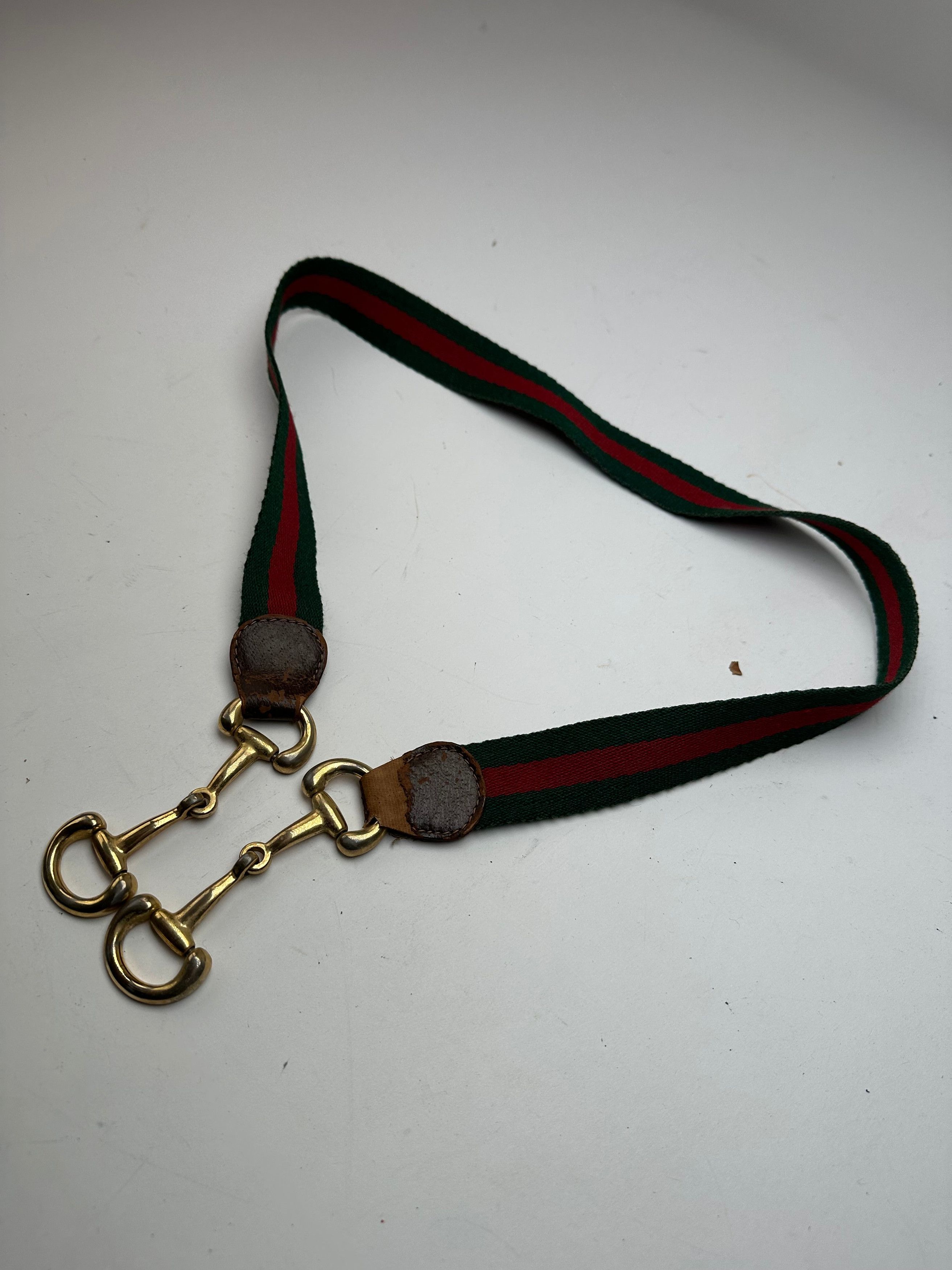 Gucci Vintage Canvas Horsebit Belt Green Red Size ONE SIZE - 3 Thumbnail