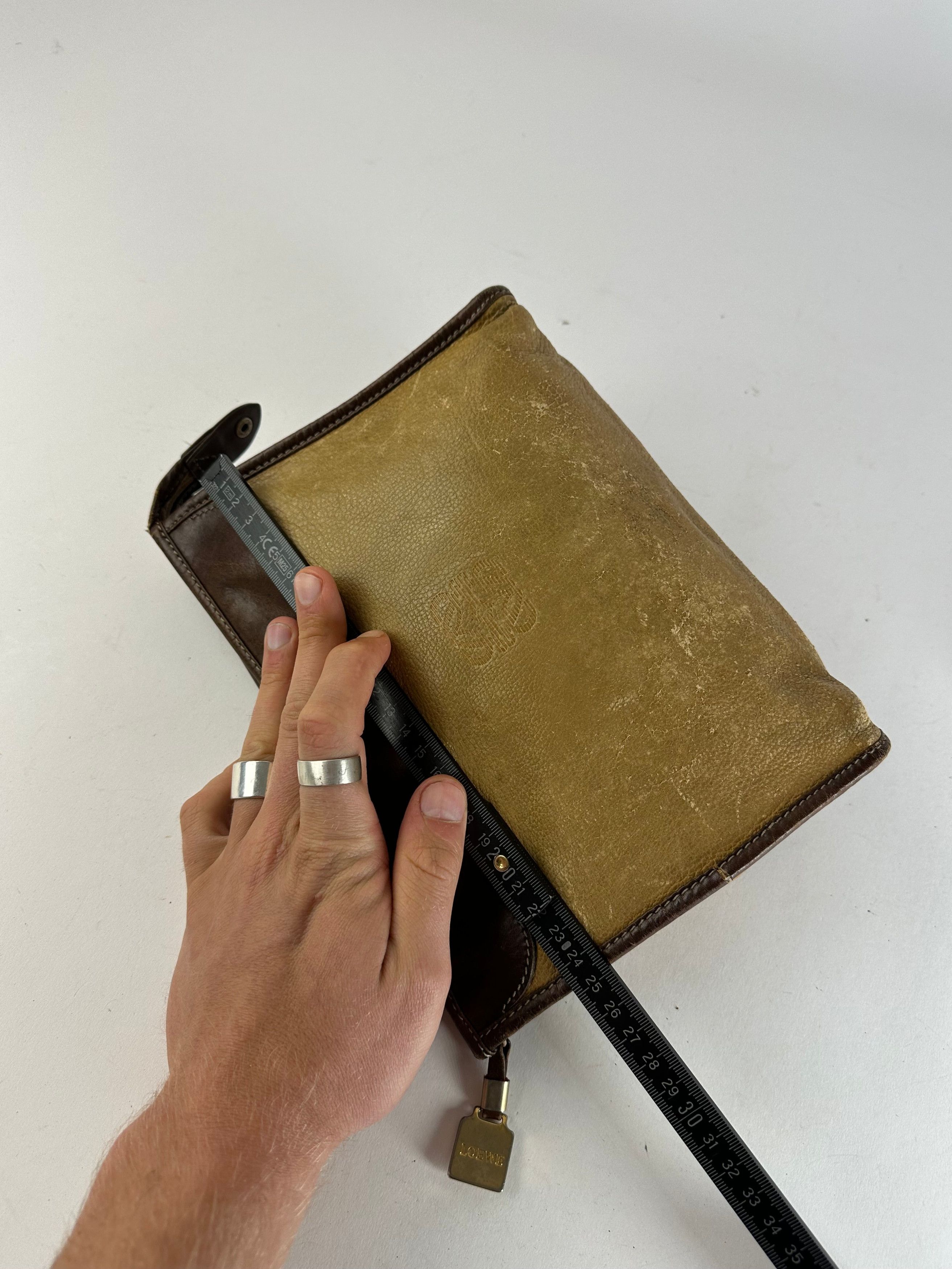 Loewe Vintage Camel Leather Suede Anagram Clutch Size ONE SIZE - 9 Thumbnail