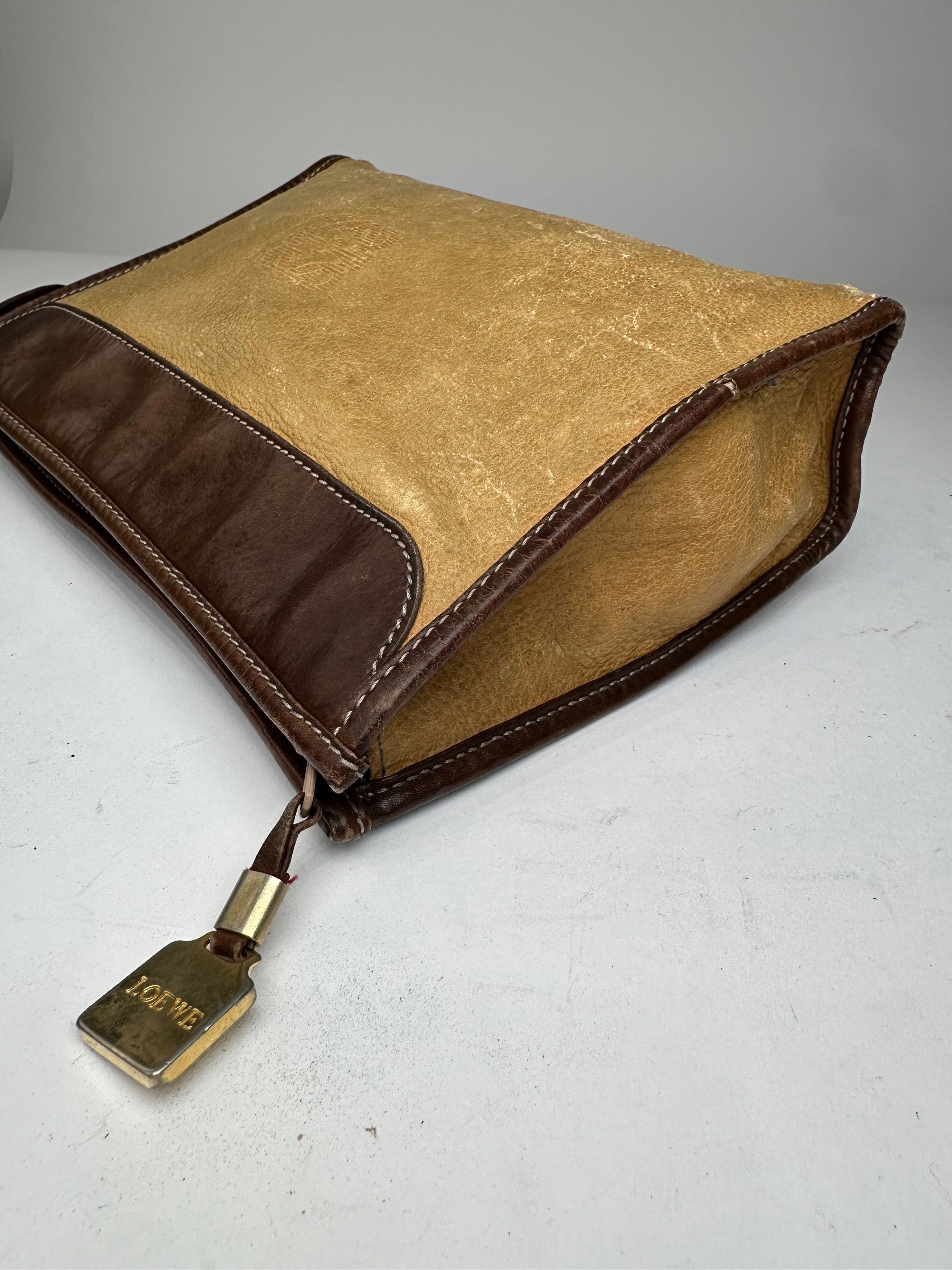 Loewe Vintage Camel Leather Suede Anagram Clutch Size ONE SIZE - 6 Thumbnail