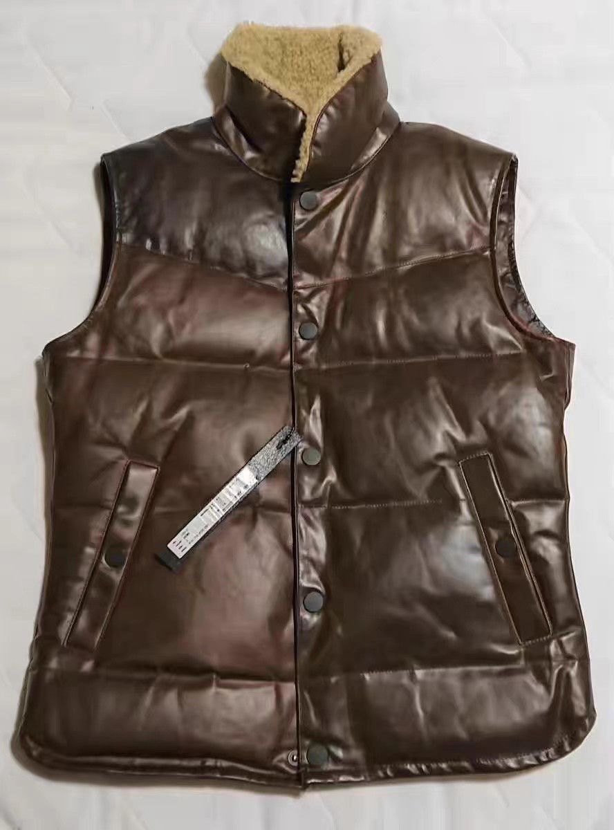 Isamu Katayama Backlash Brown Quilted Leather Vest with Shearling Collar Size US S / EU 44-46 / 1 - 2 Thumbnail