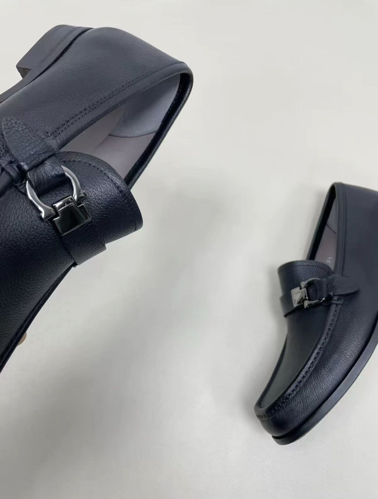 Salvatore Ferragamo Black Leather Slip-On Loafers with Buckle Accent Size US 6.5 / EU 39-40 - 5 Thumbnail