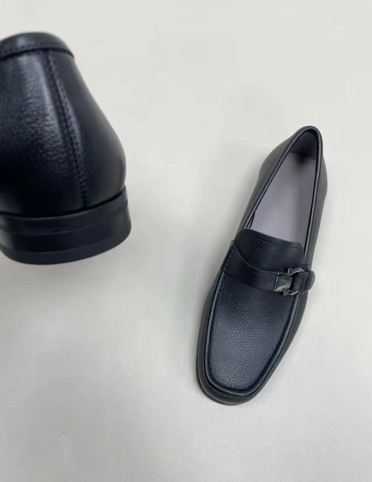 Salvatore Ferragamo Black Leather Slip-On Loafers with Buckle Accent Size US 6.5 / EU 39-40 - 6 Thumbnail