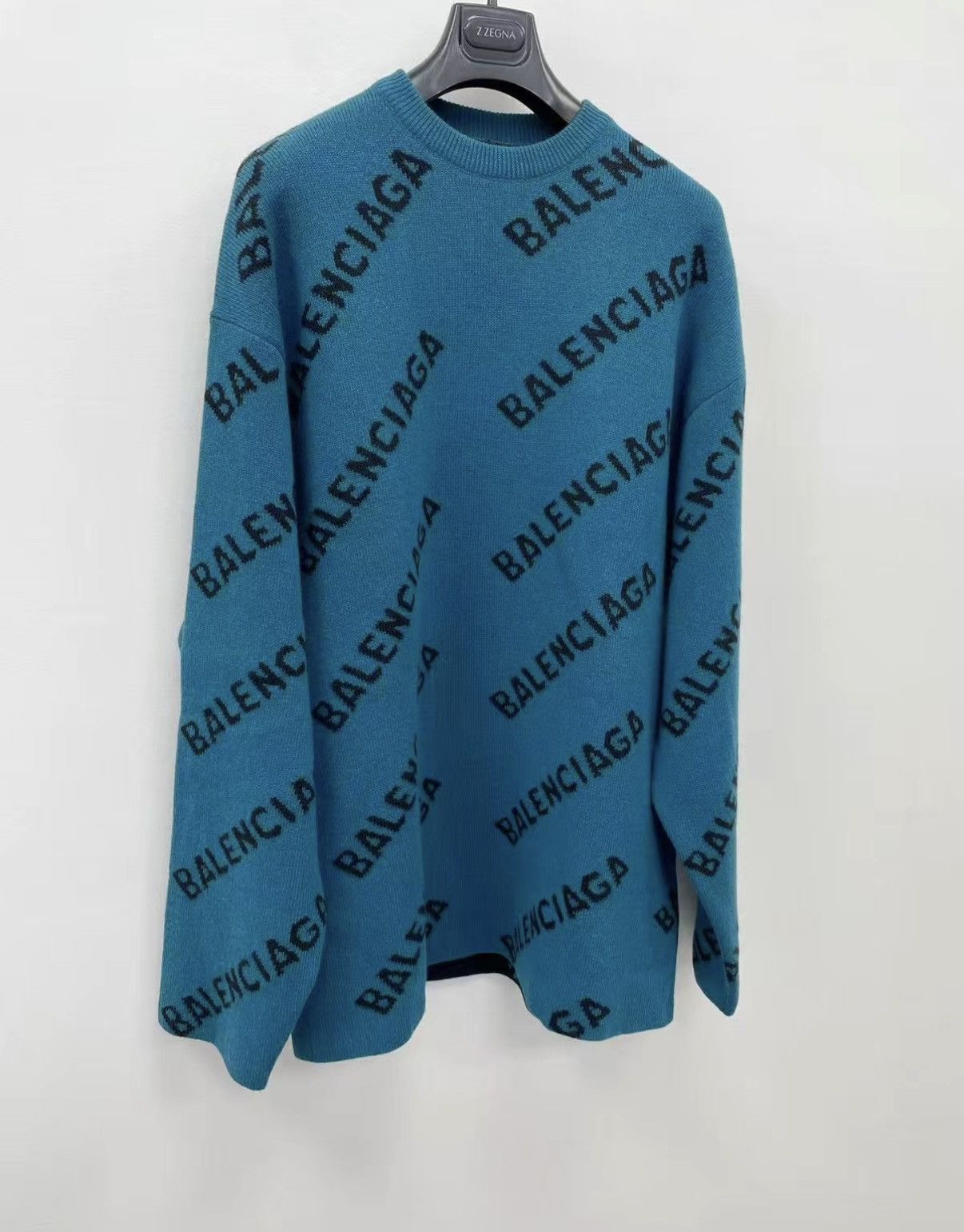 Balenciaga Blue Patterned Long Sleeve Sweater Size L Size US L / EU 52-54 / 3 - 2 Thumbnail
