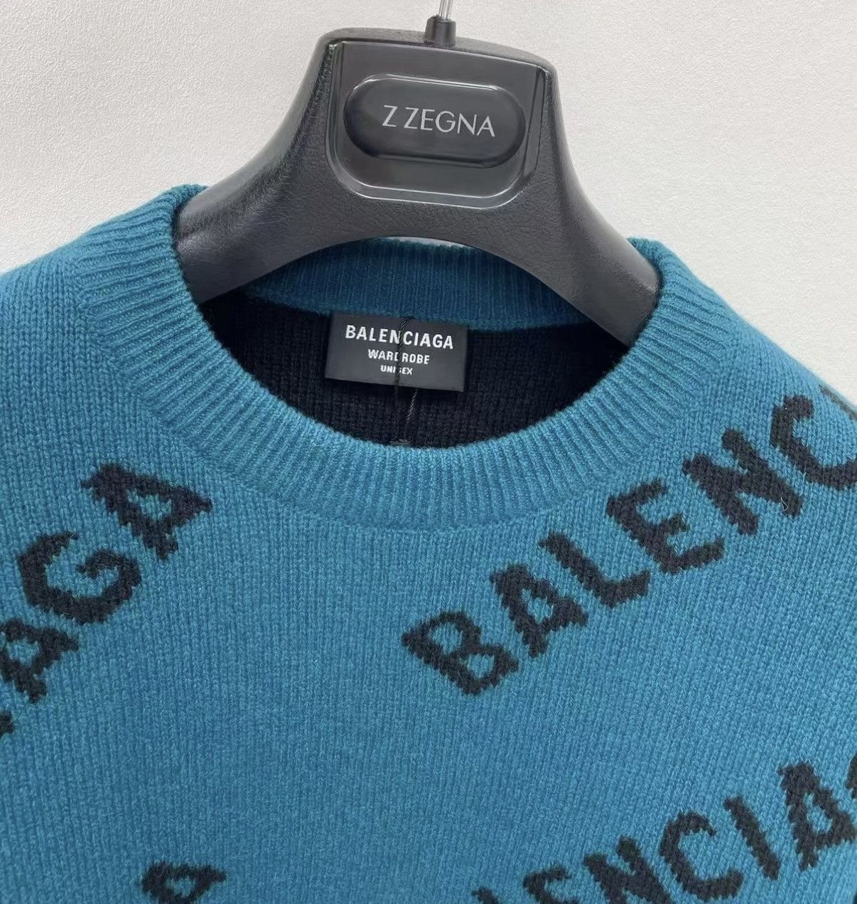 Balenciaga Blue Patterned Long Sleeve Sweater Size L Size US L / EU 52-54 / 3 - 4 Thumbnail