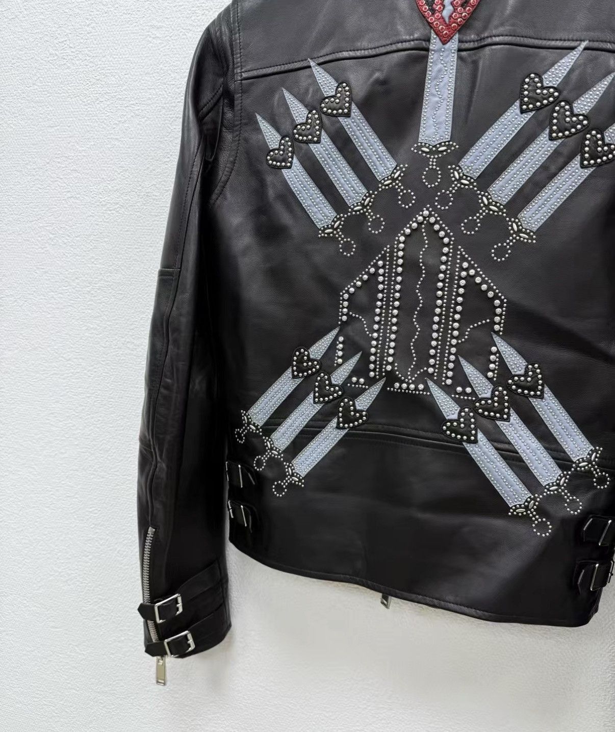 Valentino Black Leather Jacket with Embroidered Candle Designs Size US M / EU 48-50 / 2 - 7 Thumbnail