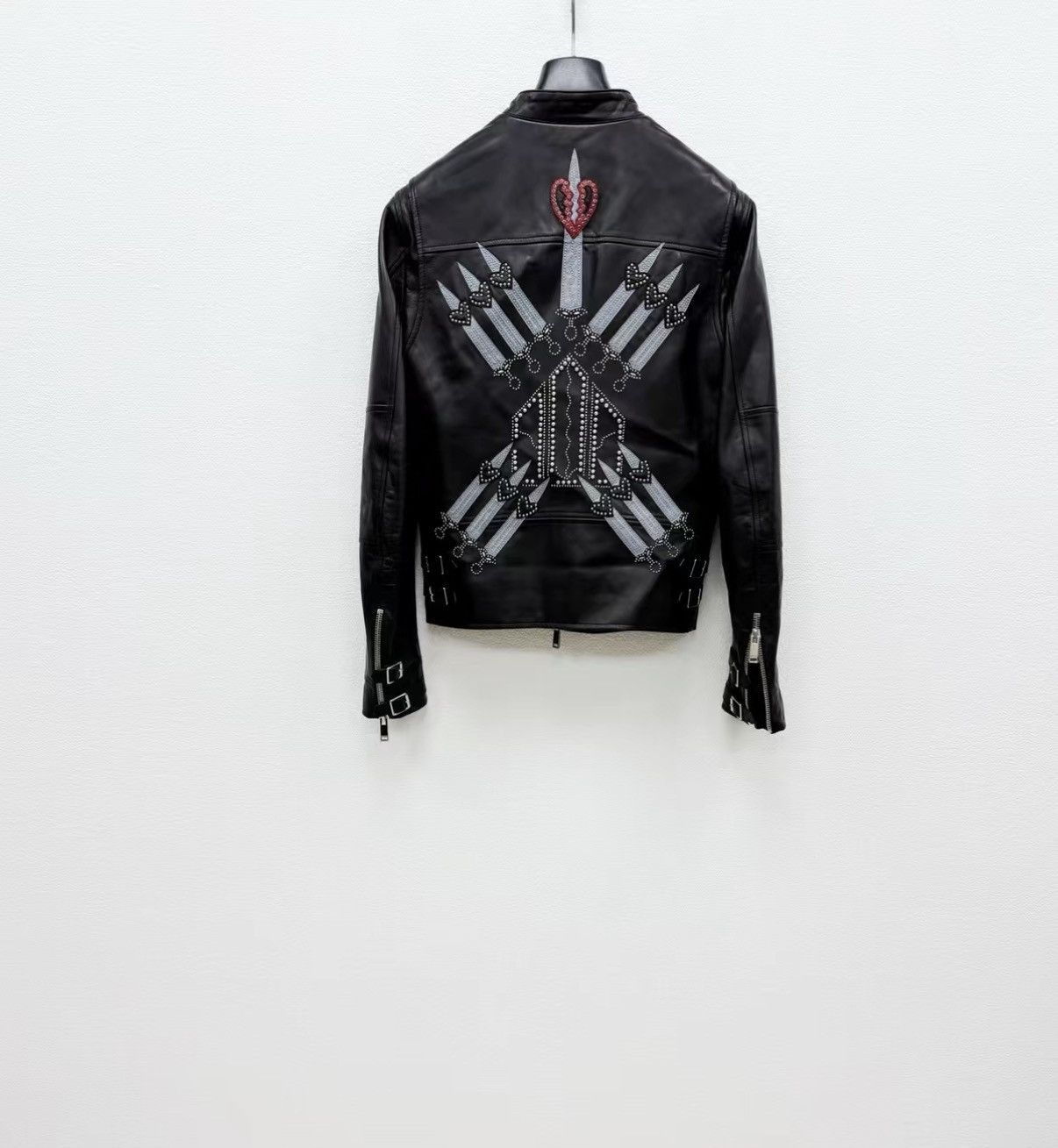 Valentino Black Leather Jacket with Embroidered Candle Designs Size US M / EU 48-50 / 2 - 4 Thumbnail