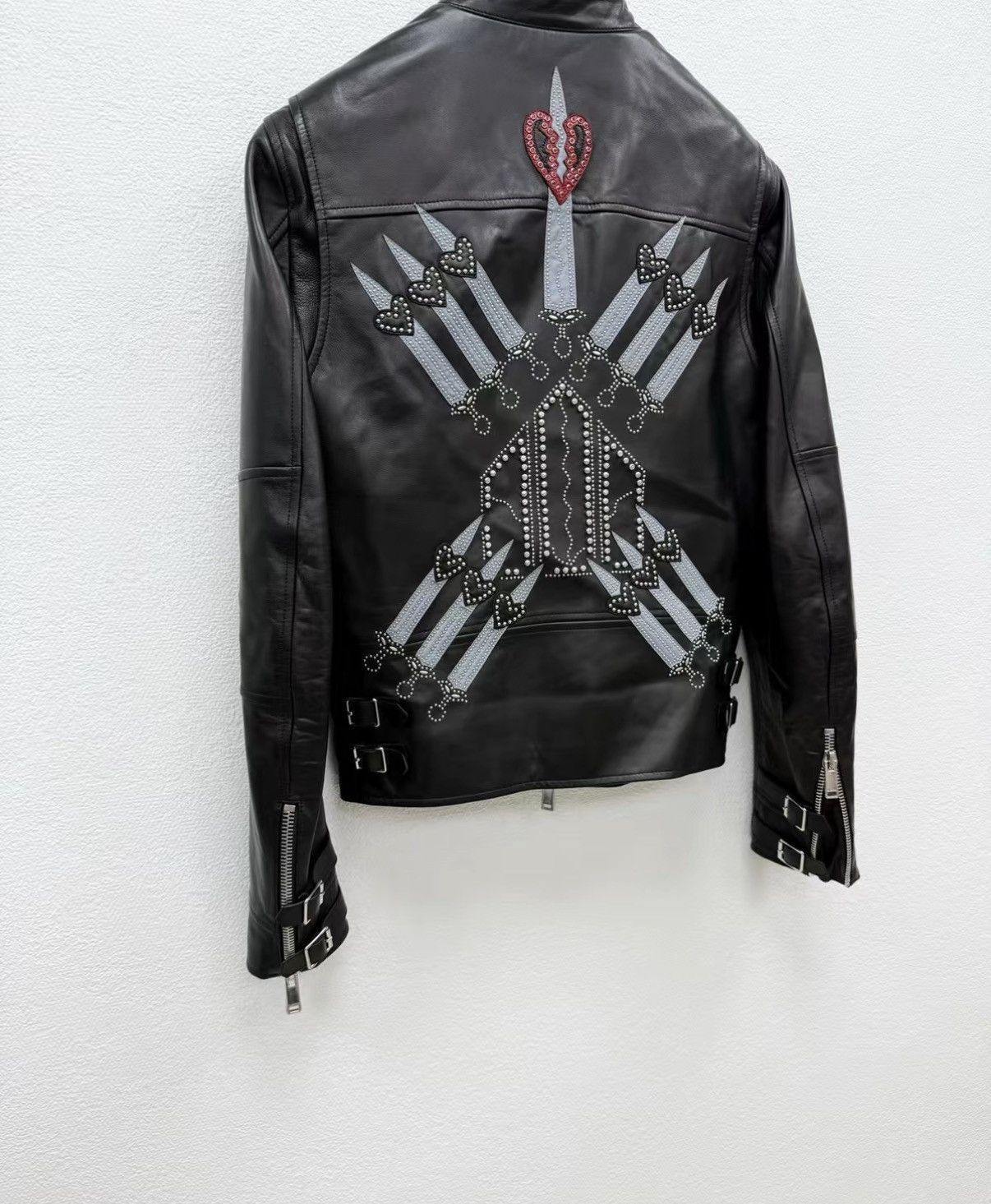 Valentino Black Leather Jacket with Embroidered Candle Designs Size US M / EU 48-50 / 2 - 5 Thumbnail
