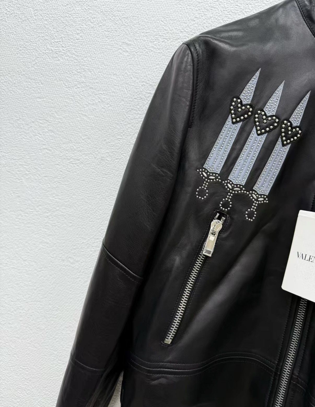 Valentino Black Leather Jacket with Embroidered Candle Designs Size US M / EU 48-50 / 2 - 3 Thumbnail