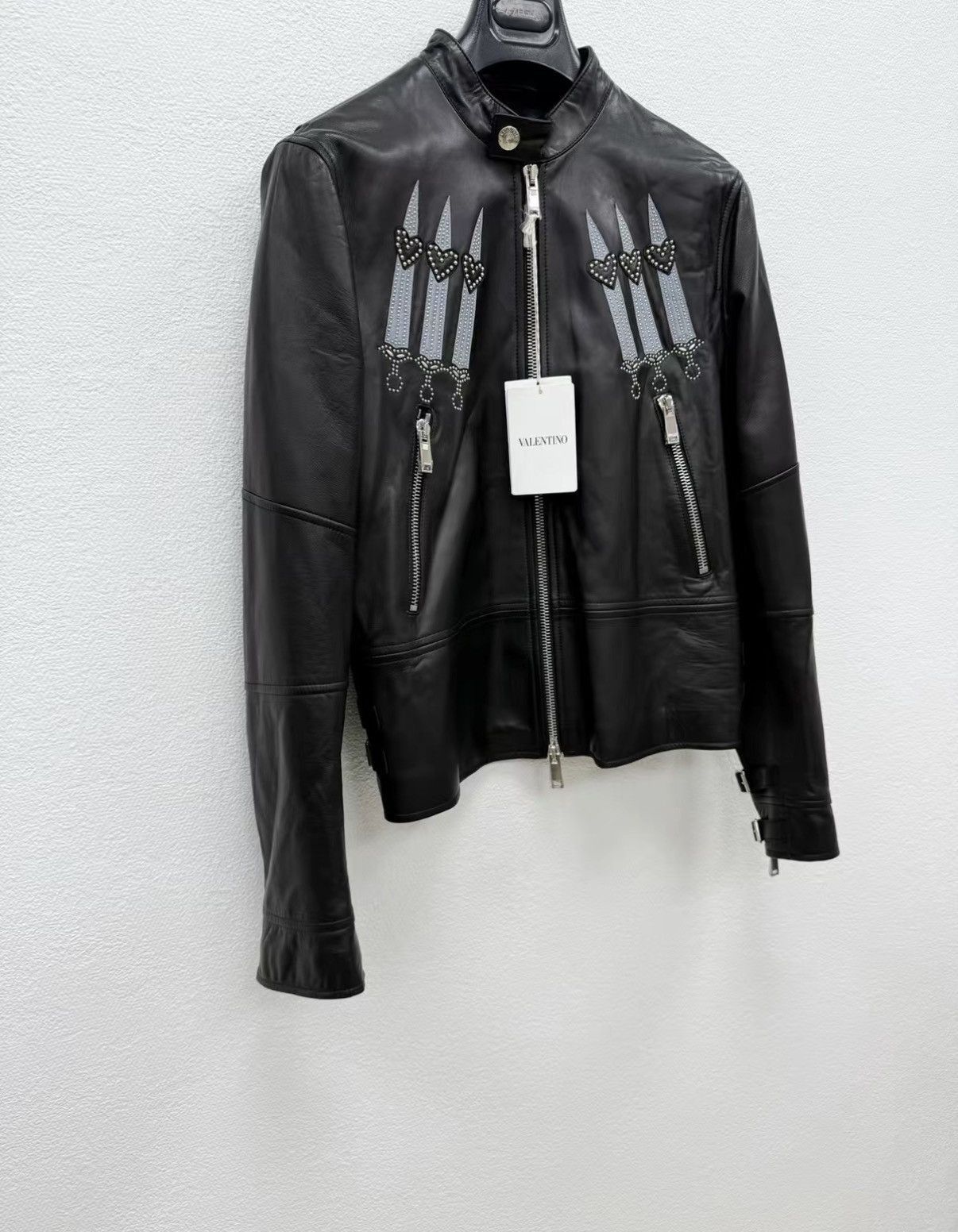 Valentino Black Leather Jacket with Embroidered Candle Designs Size US M / EU 48-50 / 2 - 2 Thumbnail