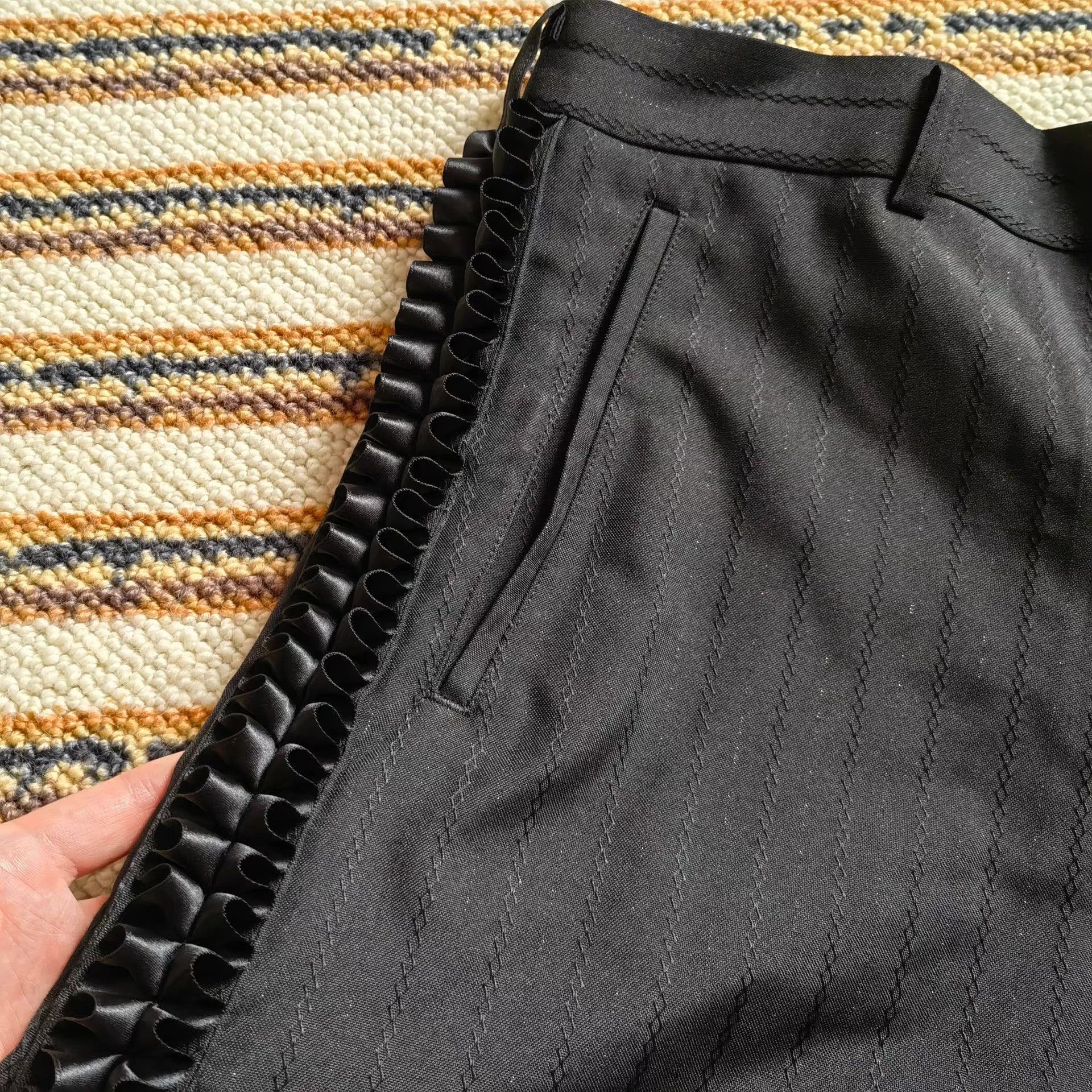 Comme des Garcons Homme Plus Black Striped Shorts with Fringe Detail Size 36 Size US 36 / EU 52 - 2 Thumbnail