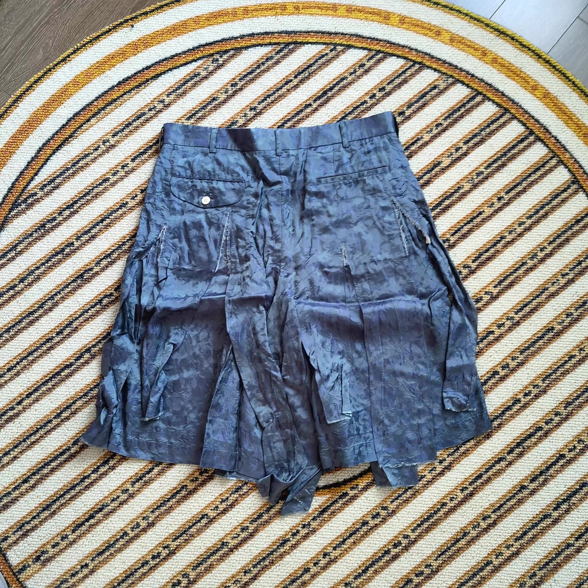 Comme des Garcons Homme Plus Blue Patterned Shorts with Asymmetrical Design Size US 27 - 2 Thumbnail