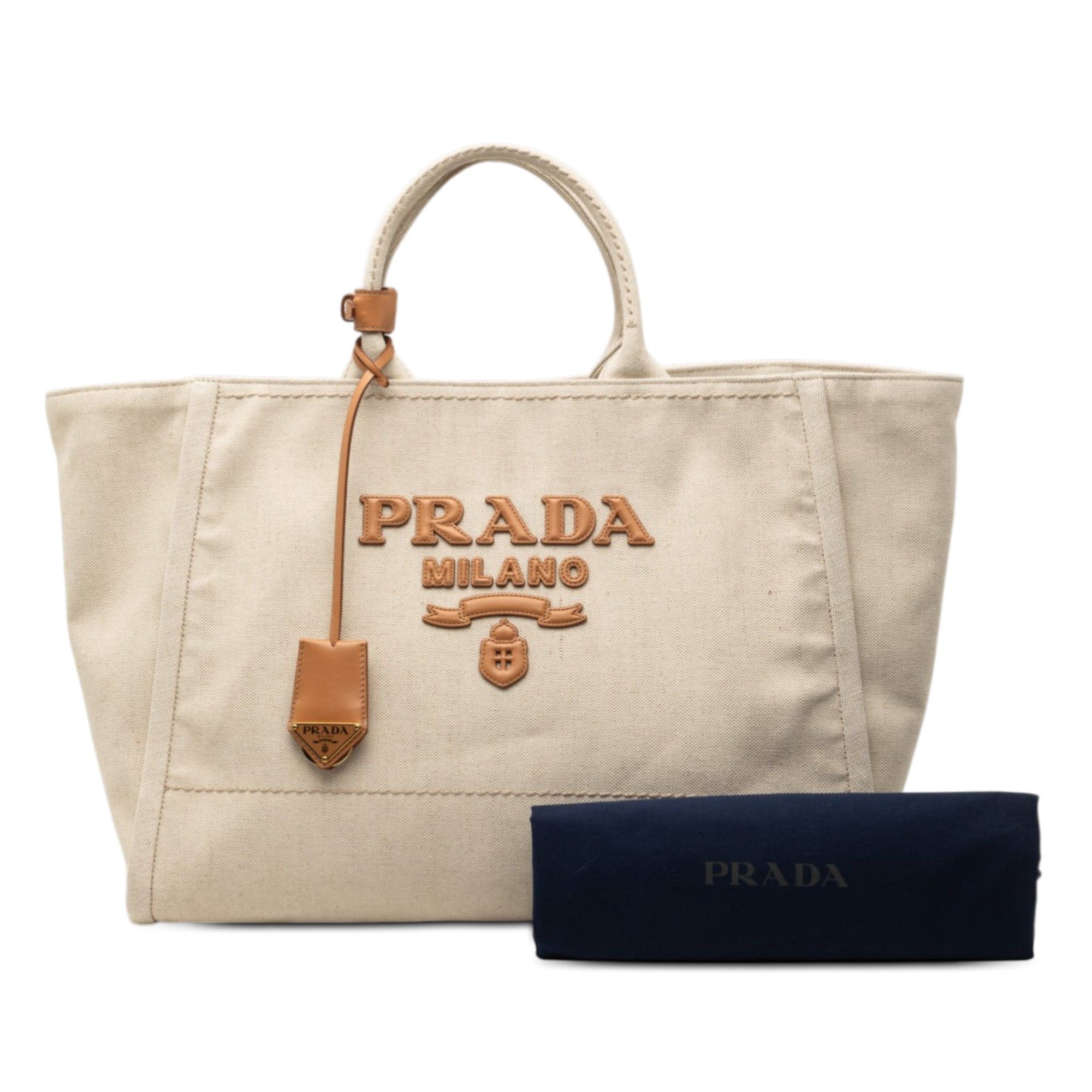 Prada Large Linen and Vitello Logo Tote Size ONE SIZE - 7 Thumbnail