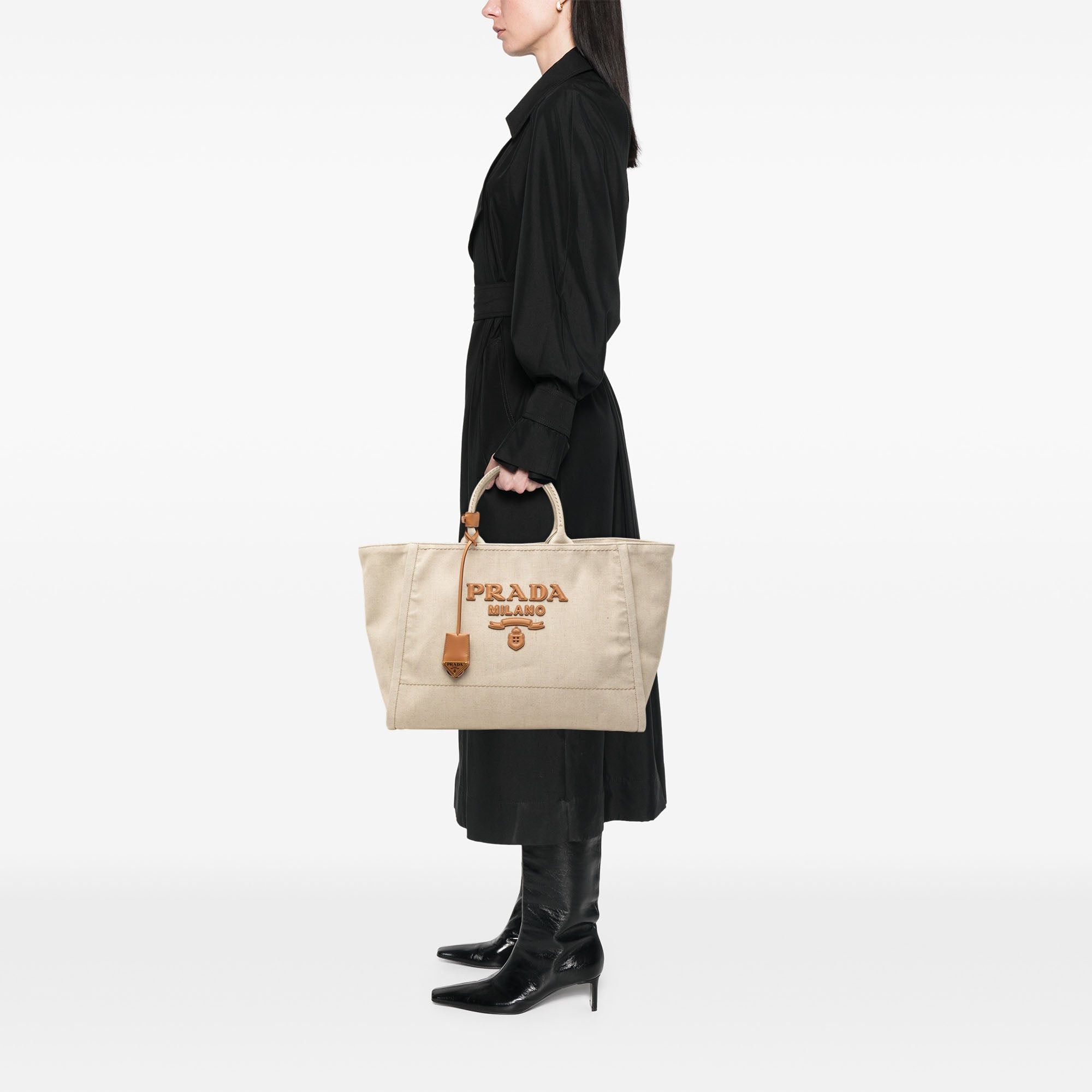 Prada Large Linen and Vitello Logo Tote Size ONE SIZE - 6 Thumbnail