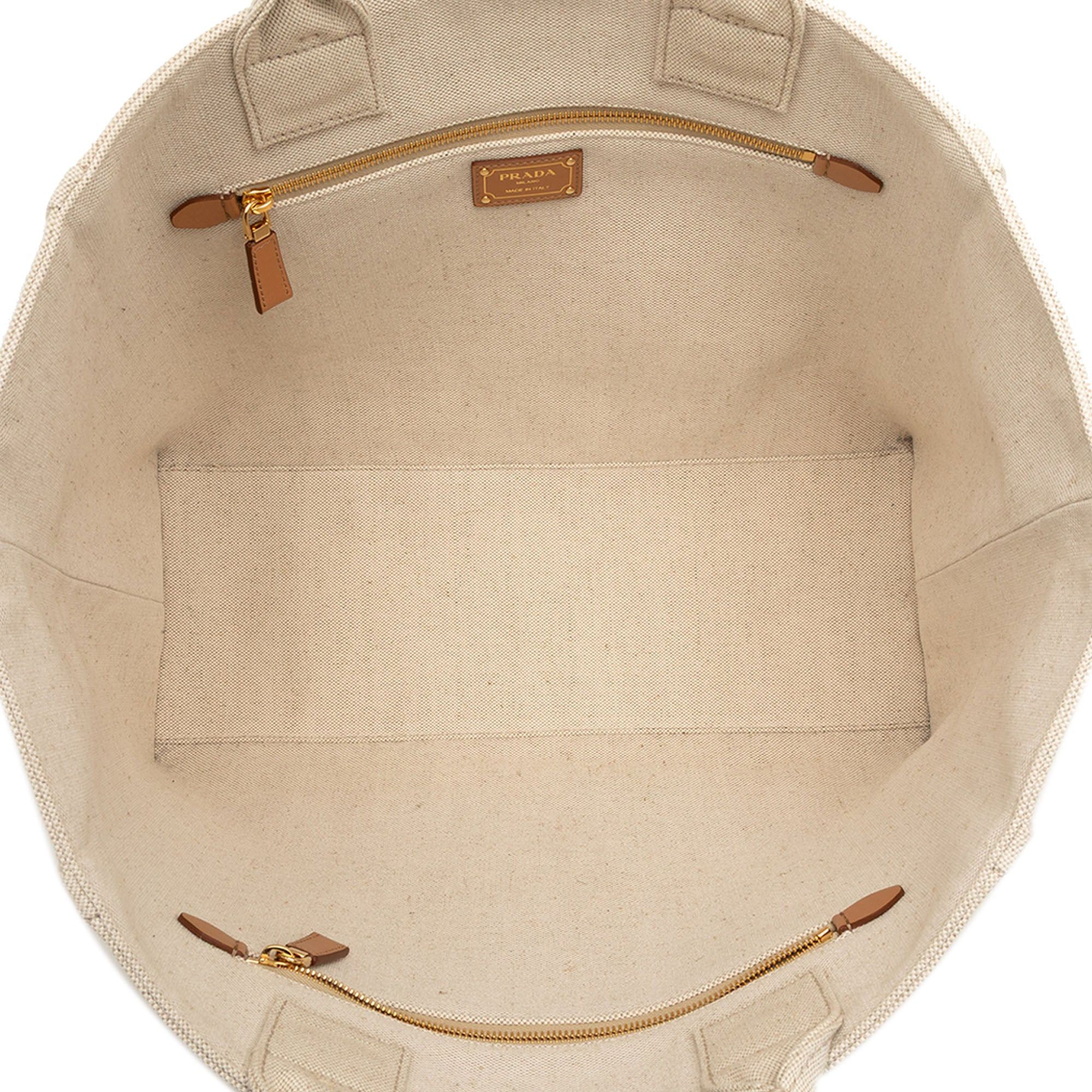 Prada Large Linen and Vitello Logo Tote Size ONE SIZE - 4 Thumbnail