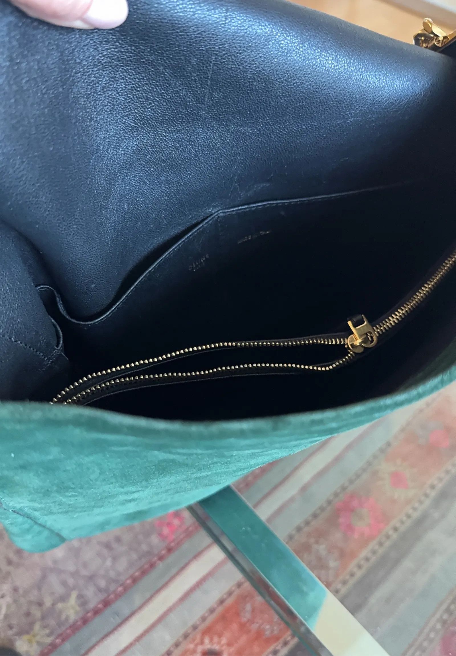 Celine Céline CÉLINE Gourmette Bag Suede Green Crossbody Bag Size ONE SIZE - 4 Thumbnail