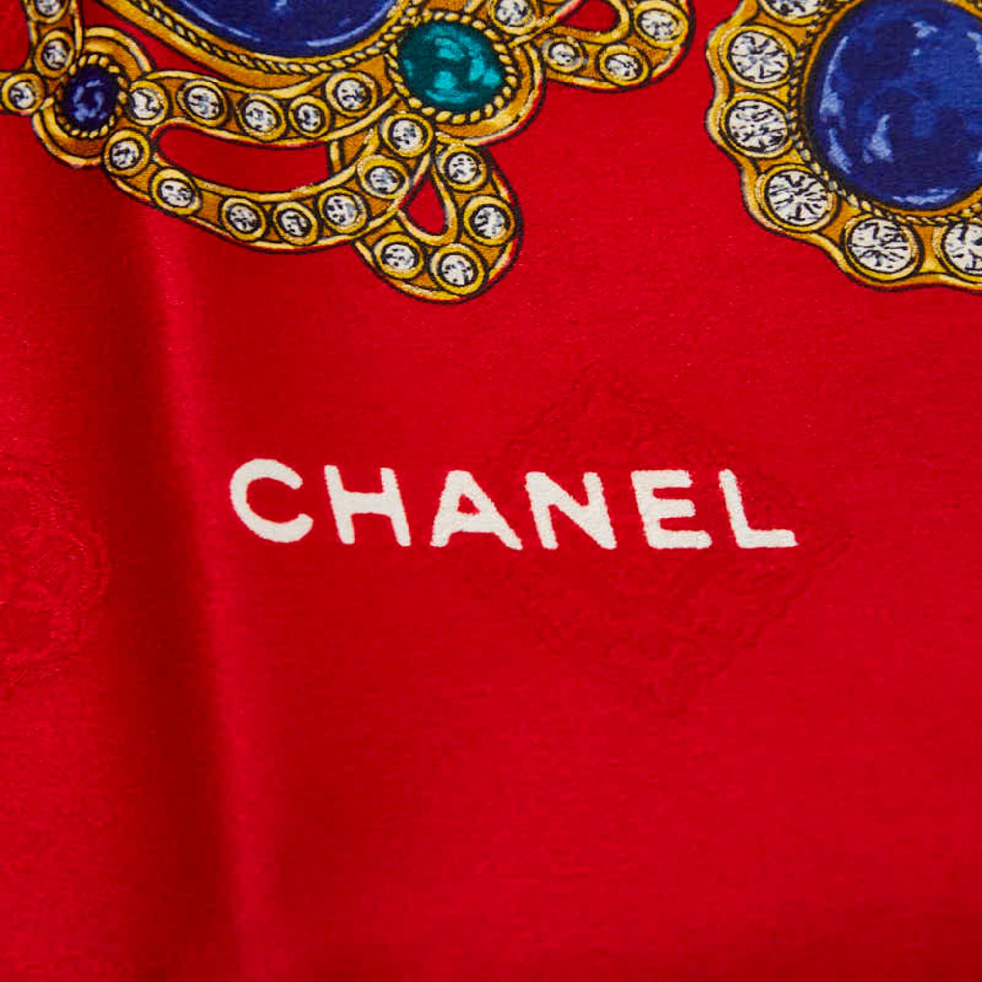Chanel Chanel Jewelry Gemstone Pattern Scarf Muffler Red Multicolor Women's CHANEL Size ONE SIZE - 3 Thumbnail