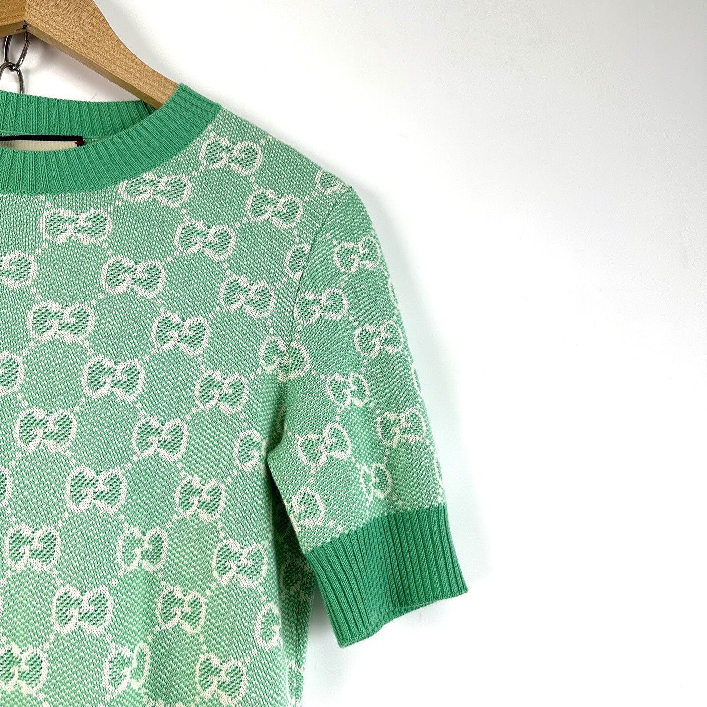 Gucci Gucci Classic Green Double G Monogram Knit Short Sleeve Size S / US 4 / IT 40 - 5 Thumbnail
