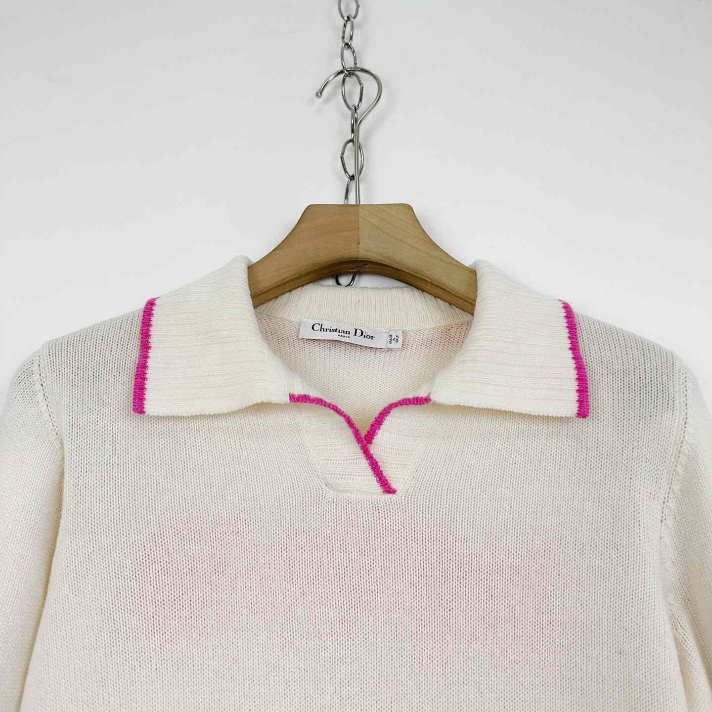 Dior Dior White Lapel Back Logo Cashmere Sweater Size S / US 4 / IT 40 - 2 Thumbnail