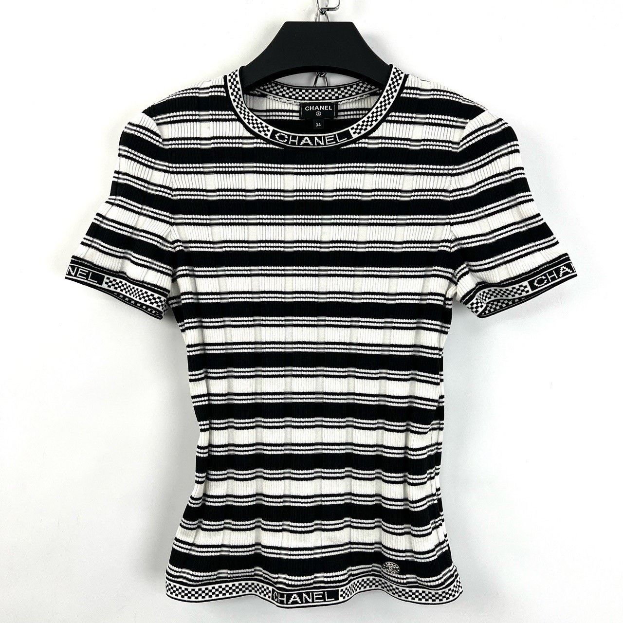 Chanel Chanel Classic Black White Stripe Knit Top Size XXS / US 00 / IT 34 - 2 Thumbnail