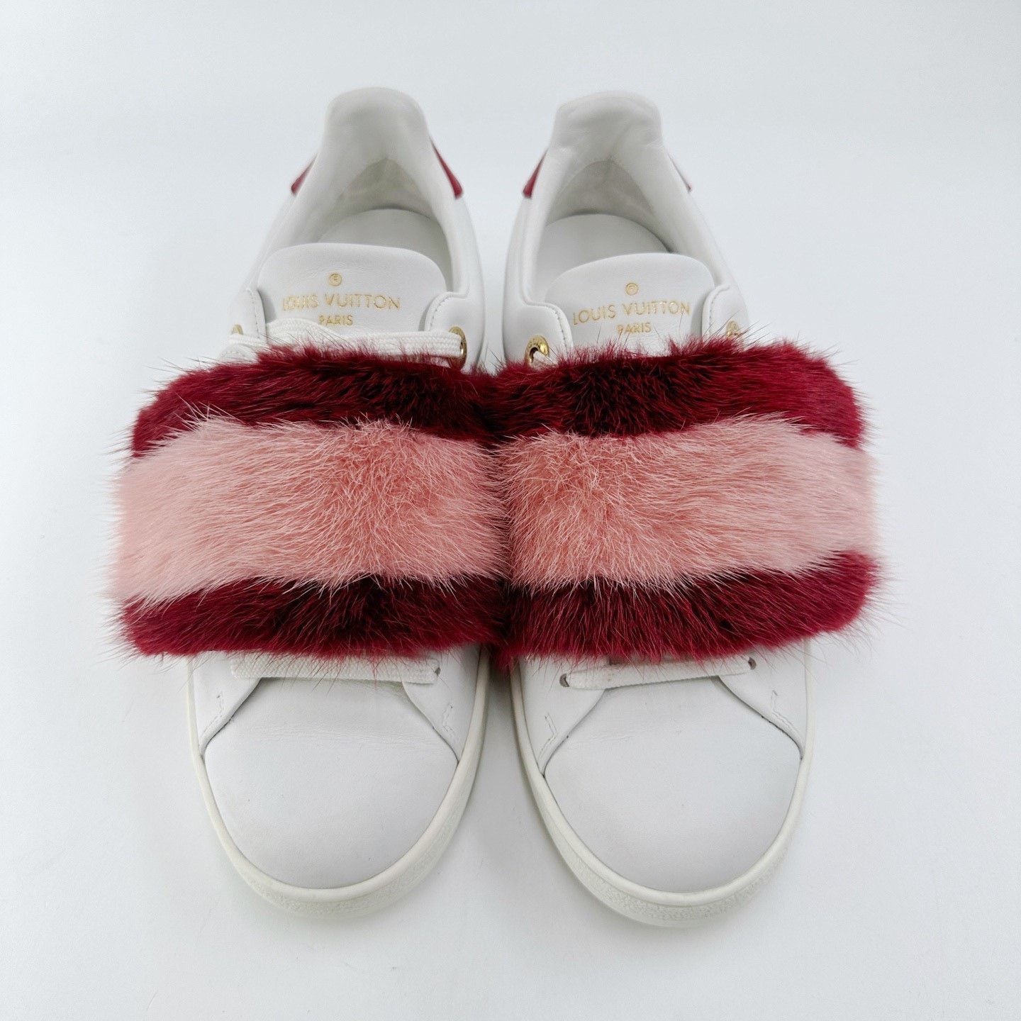 Louis Vuitton LV Red Pink Mink Fur White Sneakers Size US 6 / IT 36 - 2 Thumbnail