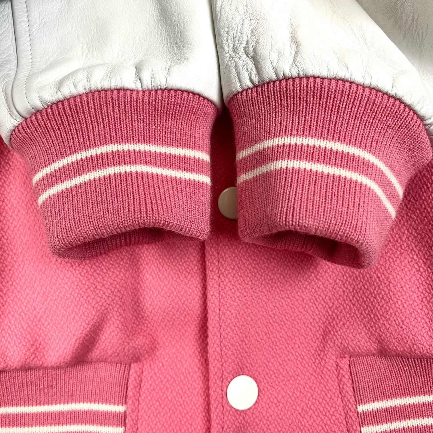 Celine Celine Pink White Leather Baseball Jacket Size XL / US 12-14 / IT 48-50 - 5 Thumbnail