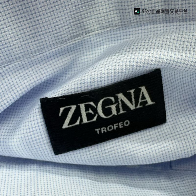 Ermenegildo Zegna Zegna Men's Blue White Lapel Long-Sleeve Shirt Size US XL / EU 56 / 4 - 5 Thumbnail