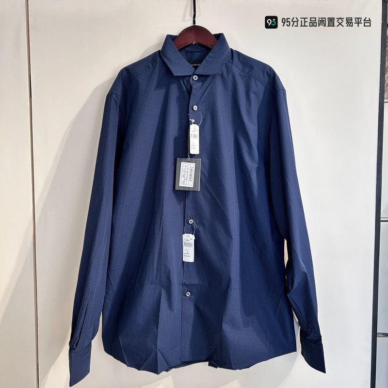 Ermenegildo Zegna Zegna Men's Blue Check Long-Sleeve Button-Up Shirt Size US XL / EU 56 / 4 - 4 Thumbnail