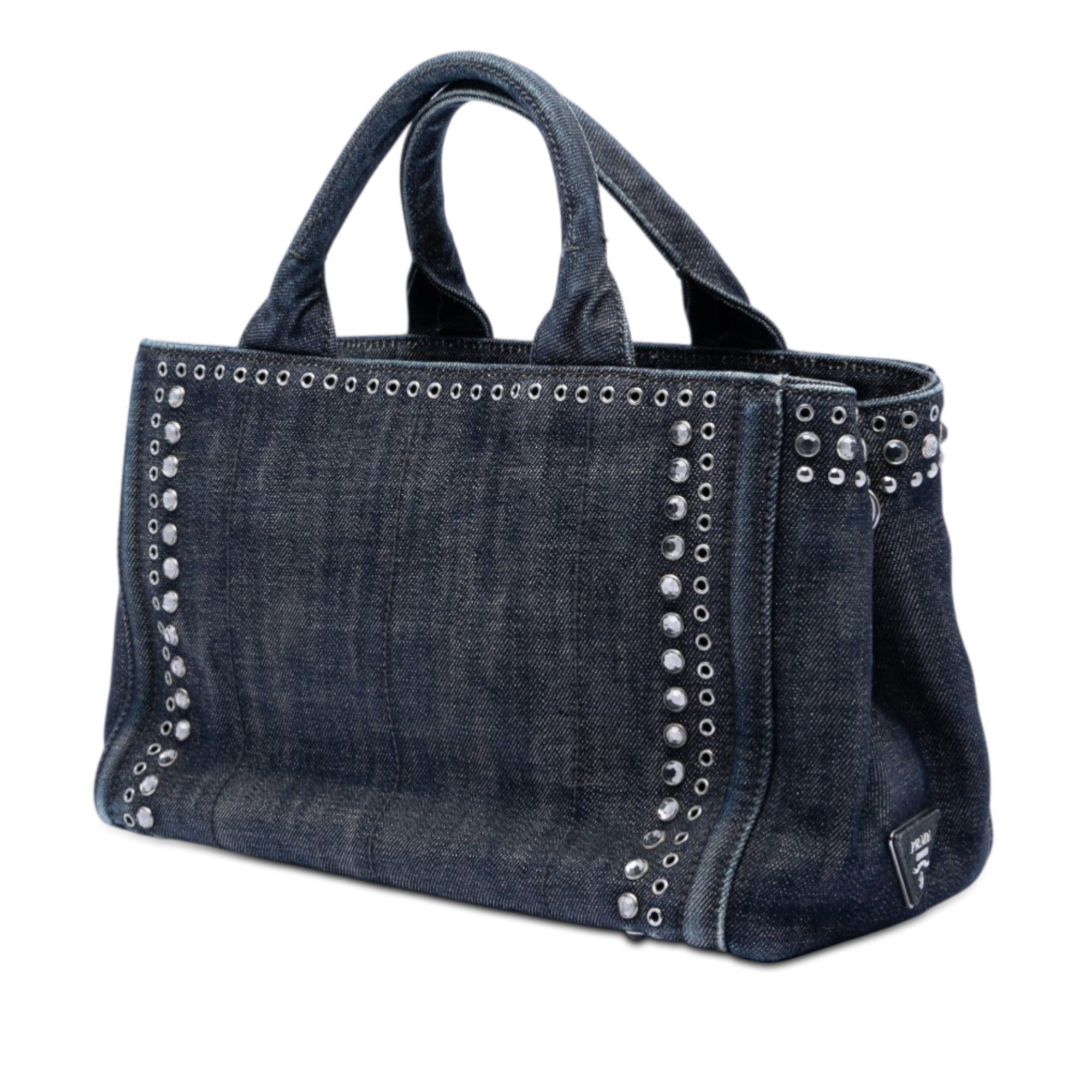 Prada Studded Denim Canapa Logo Satchel Size ONE SIZE - 2 Thumbnail