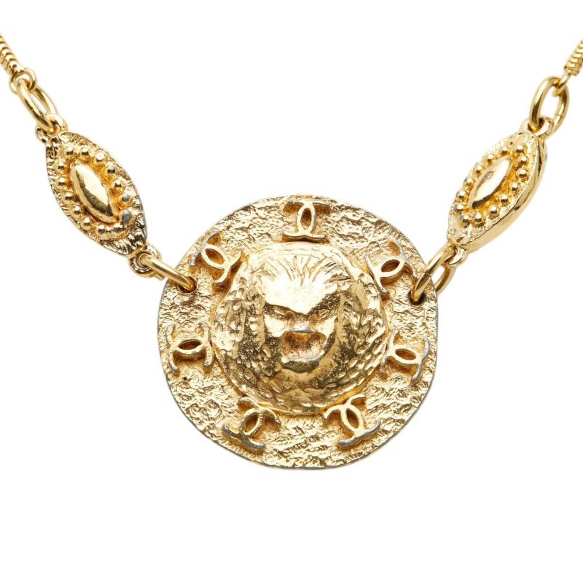 Chanel Chanel Coco Mark Lion Round Pendant Necklace, Gold Plated, Women's. Size ONE SIZE - 2 Thumbnail