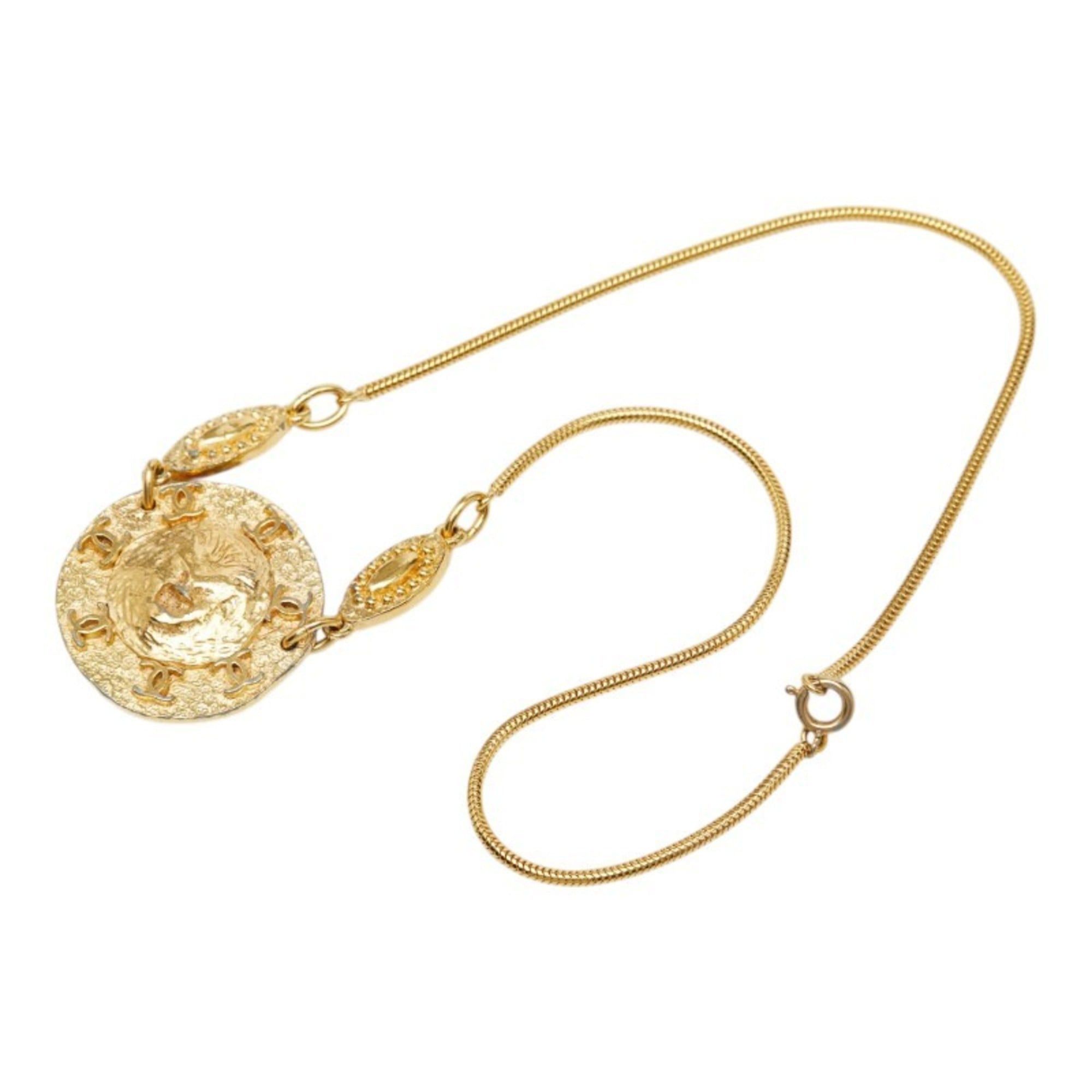 Chanel Chanel Coco Mark Lion Round Pendant Necklace, Gold Plated, Women's. Size ONE SIZE - 4 Thumbnail