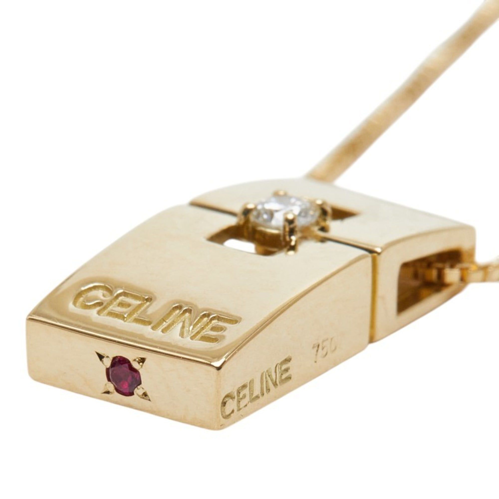 Celine Celine 18K Yellow Gold Pendant Necklace with 0.05ct Diamond and 0.02ct Ruby for Women Size ONE SIZE - 5 Thumbnail