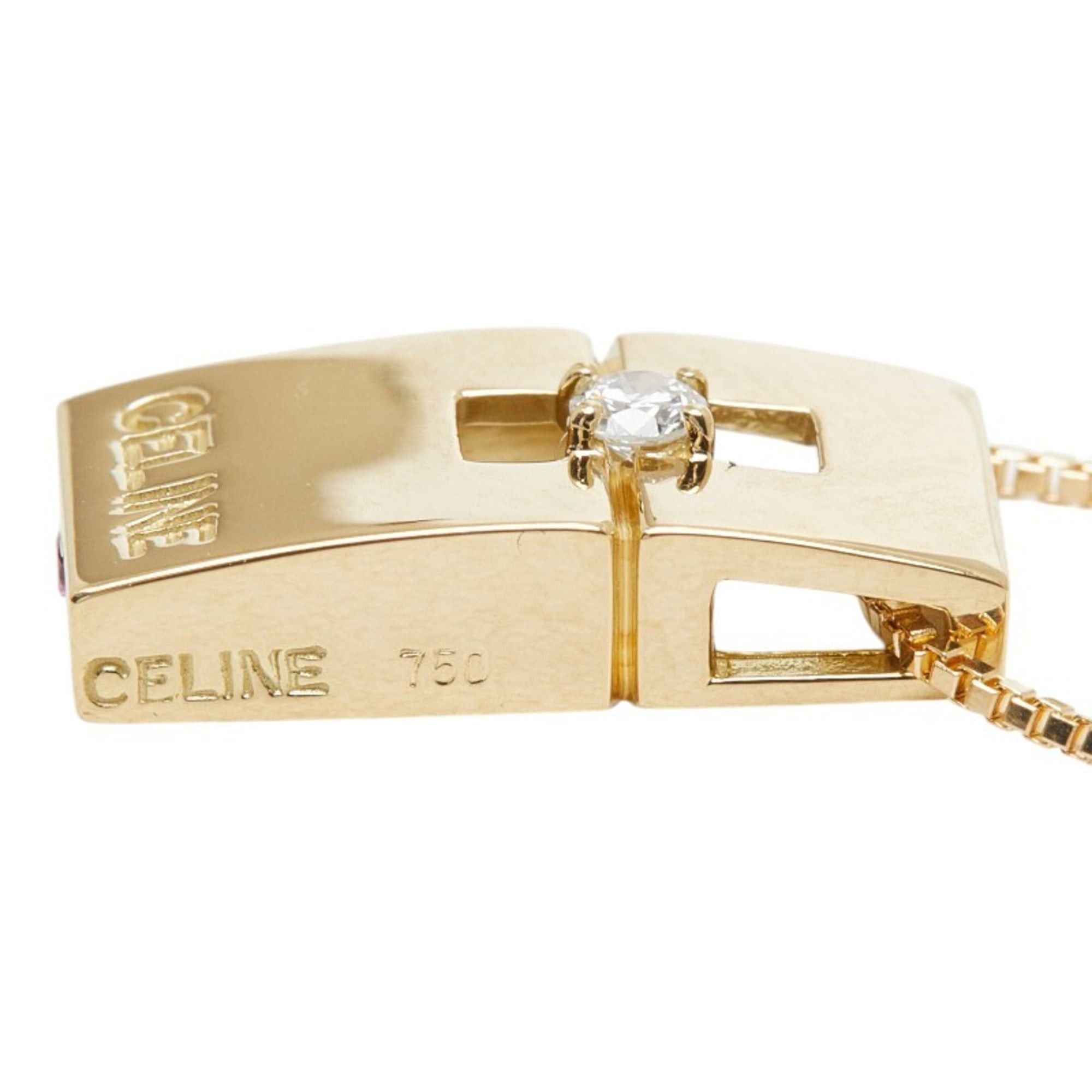 Celine Celine 18K Yellow Gold Pendant Necklace with 0.05ct Diamond and 0.02ct Ruby for Women Size ONE SIZE - 6 Thumbnail