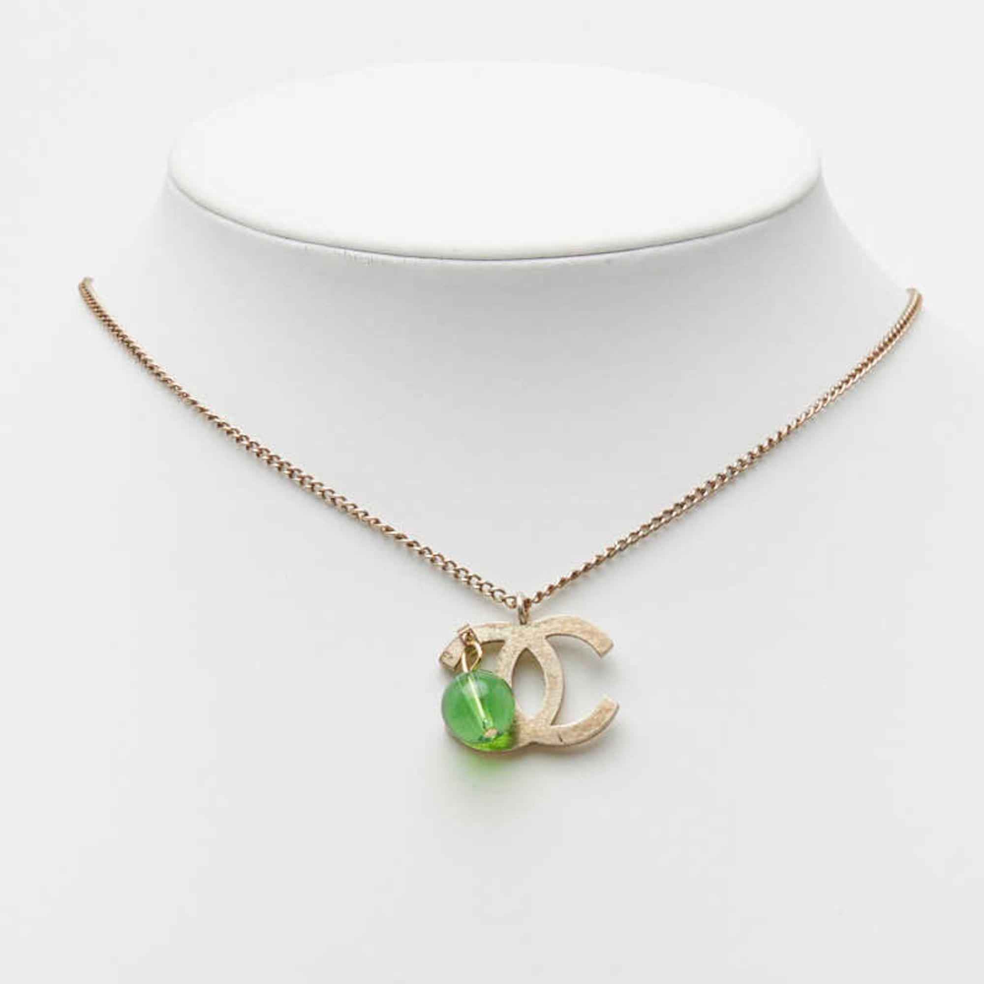 Chanel Chanel Coco Mark Color Stone Necklace, Silver and Green Metal, Women's. Size ONE SIZE - 7 Thumbnail