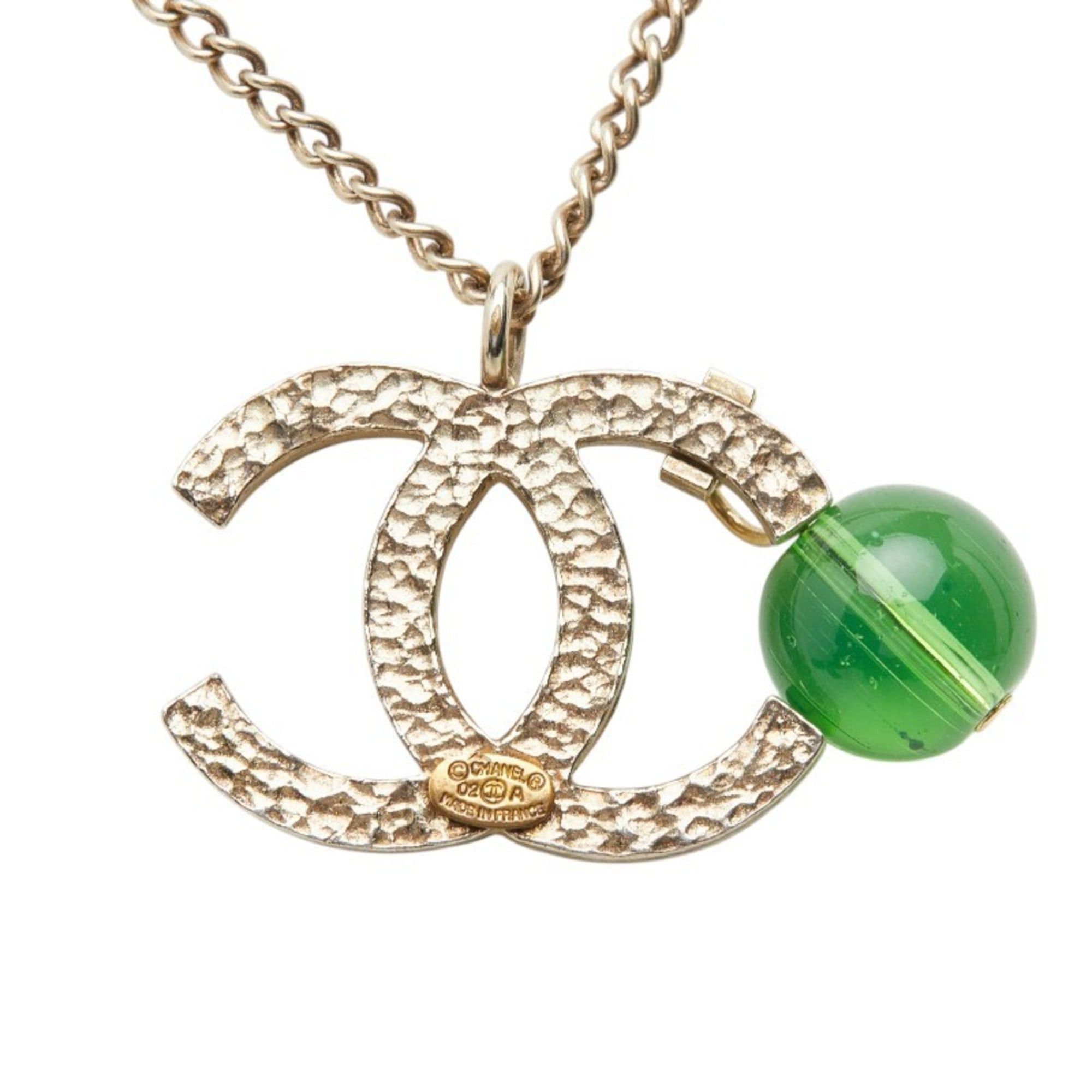 Chanel Chanel Coco Mark Color Stone Necklace, Silver and Green Metal, Women's. Size ONE SIZE - 3 Thumbnail
