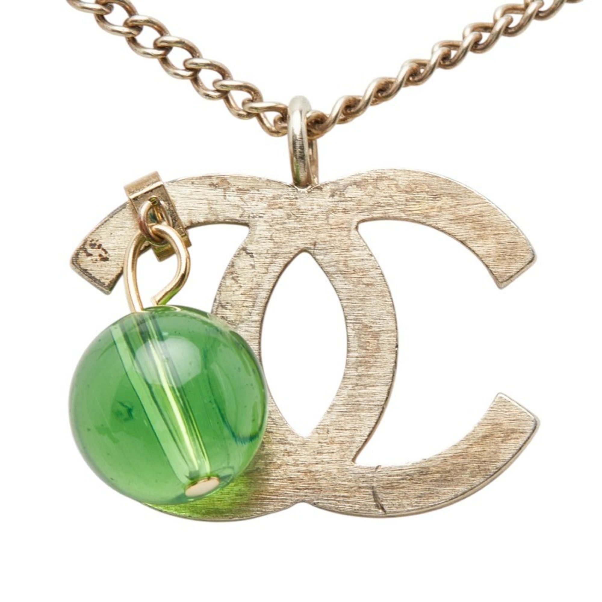 Chanel Chanel Coco Mark Color Stone Necklace, Silver and Green Metal, Women's. Size ONE SIZE - 2 Thumbnail