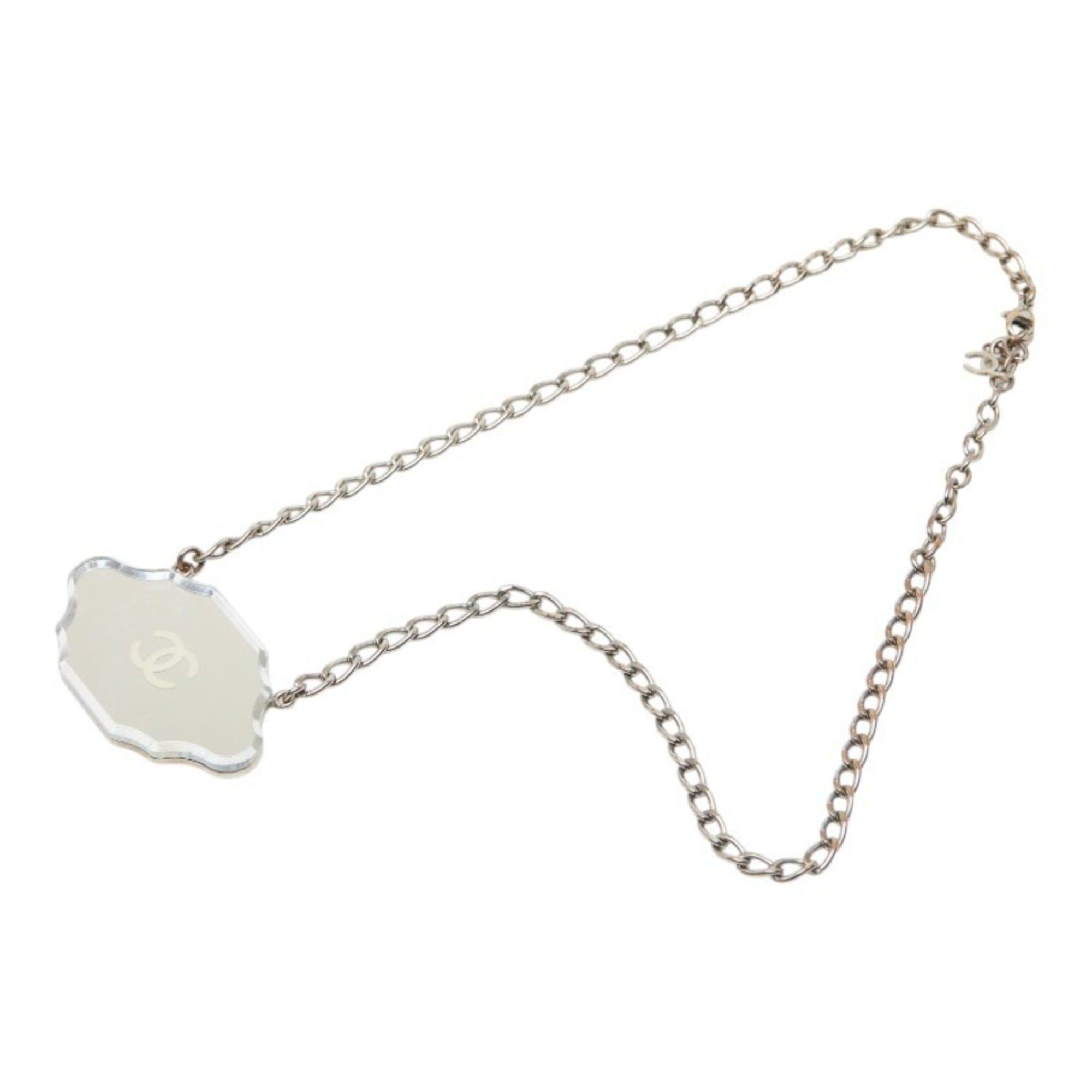 Chanel Chanel Mirror Plate Coco Mark Necklace, Silver Metal, Women's CHANEL Size ONE SIZE - 4 Thumbnail