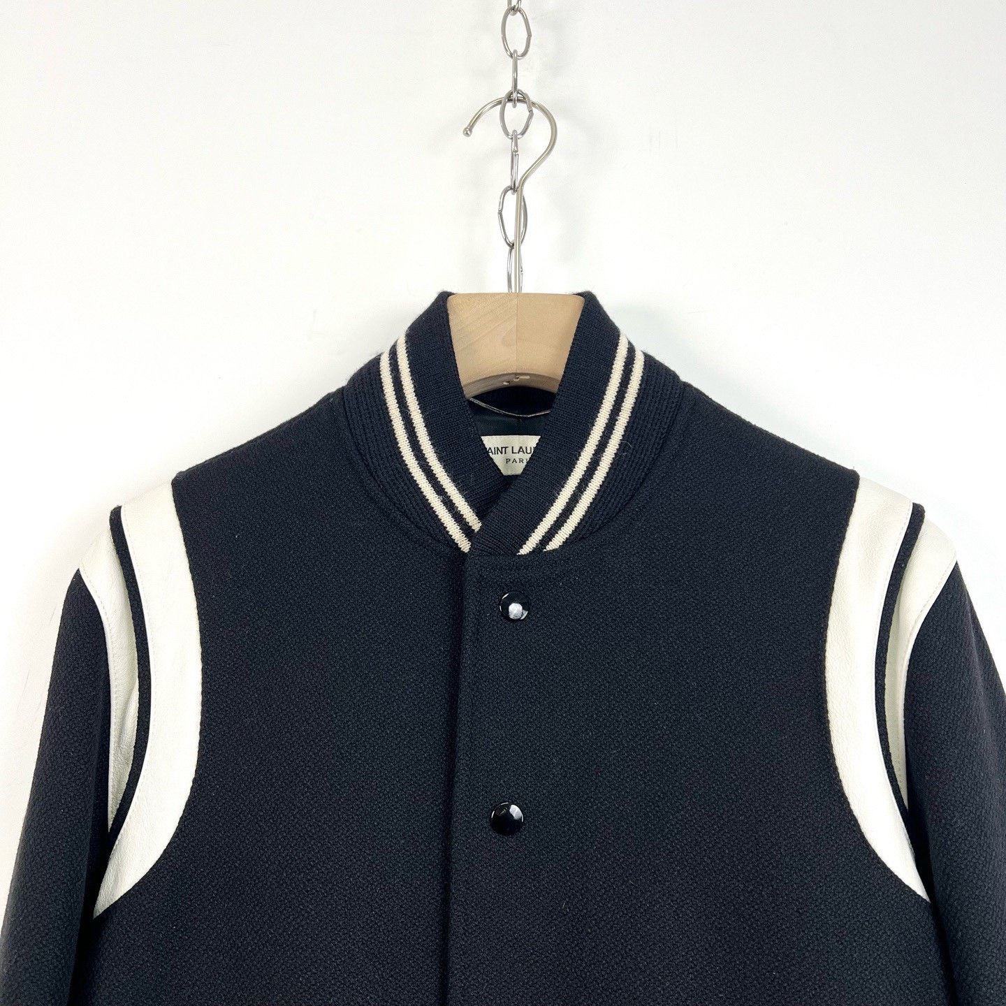 Saint Laurent Paris Saint Laurent Black Leather Patchwork Baseball Jacket Size US S / EU 44-46 / 1 - 3 Thumbnail