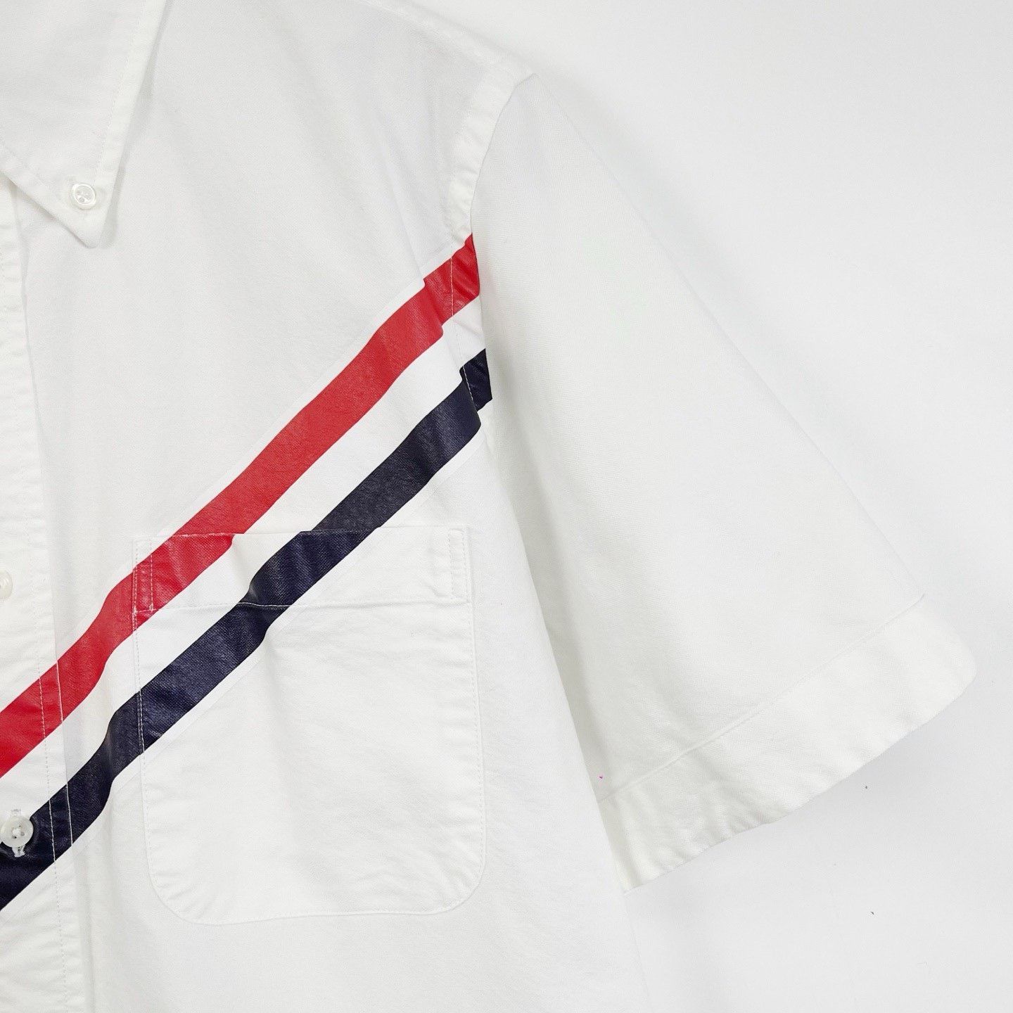 Thom Browne Thom Browne White Stripe Oxford Short-Sleeve Shirt Size US M / EU 48-50 / 2 - 5 Thumbnail